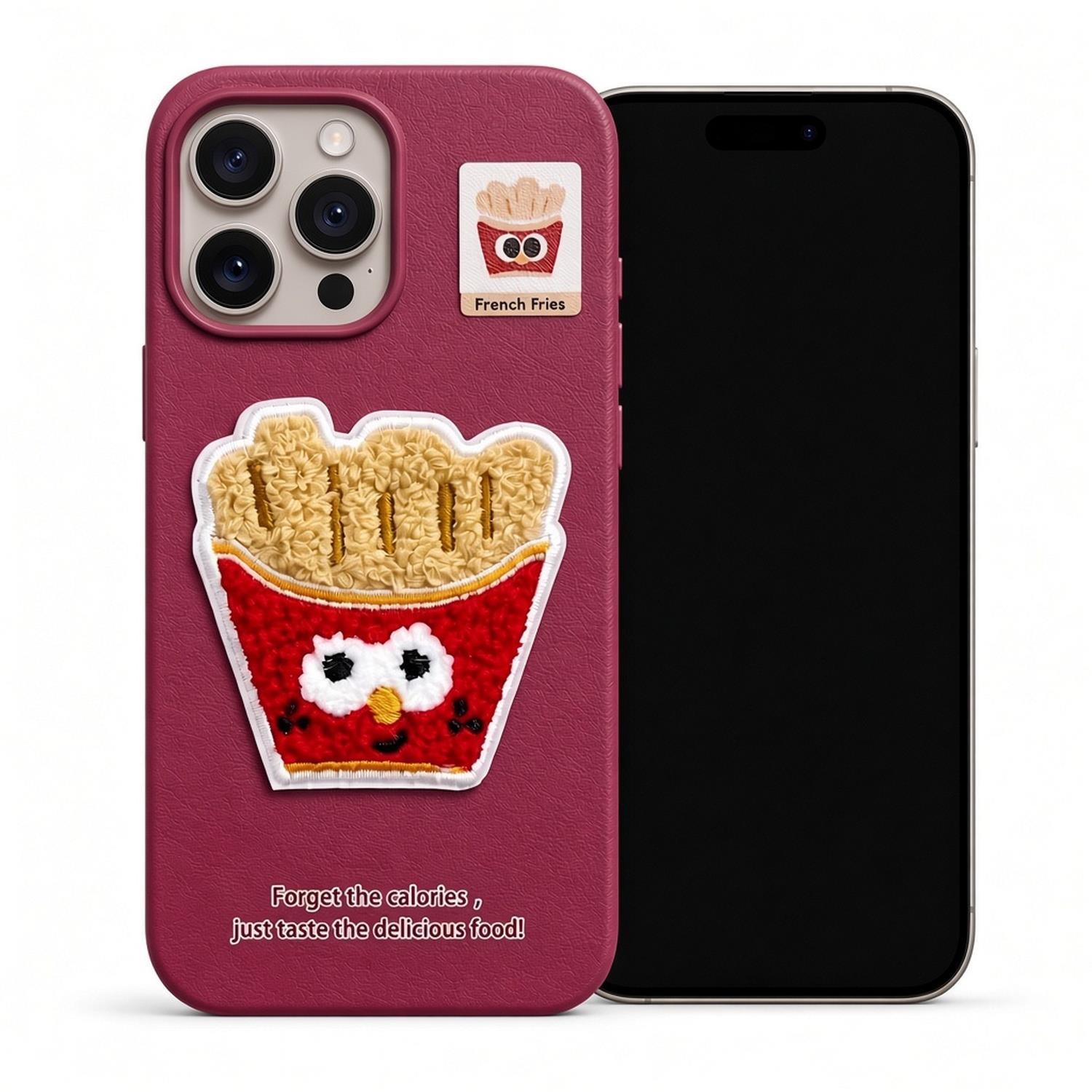 Microsonic Apple iPhone 16 Pro Kılıf Stitched Puppy Plush French Fries