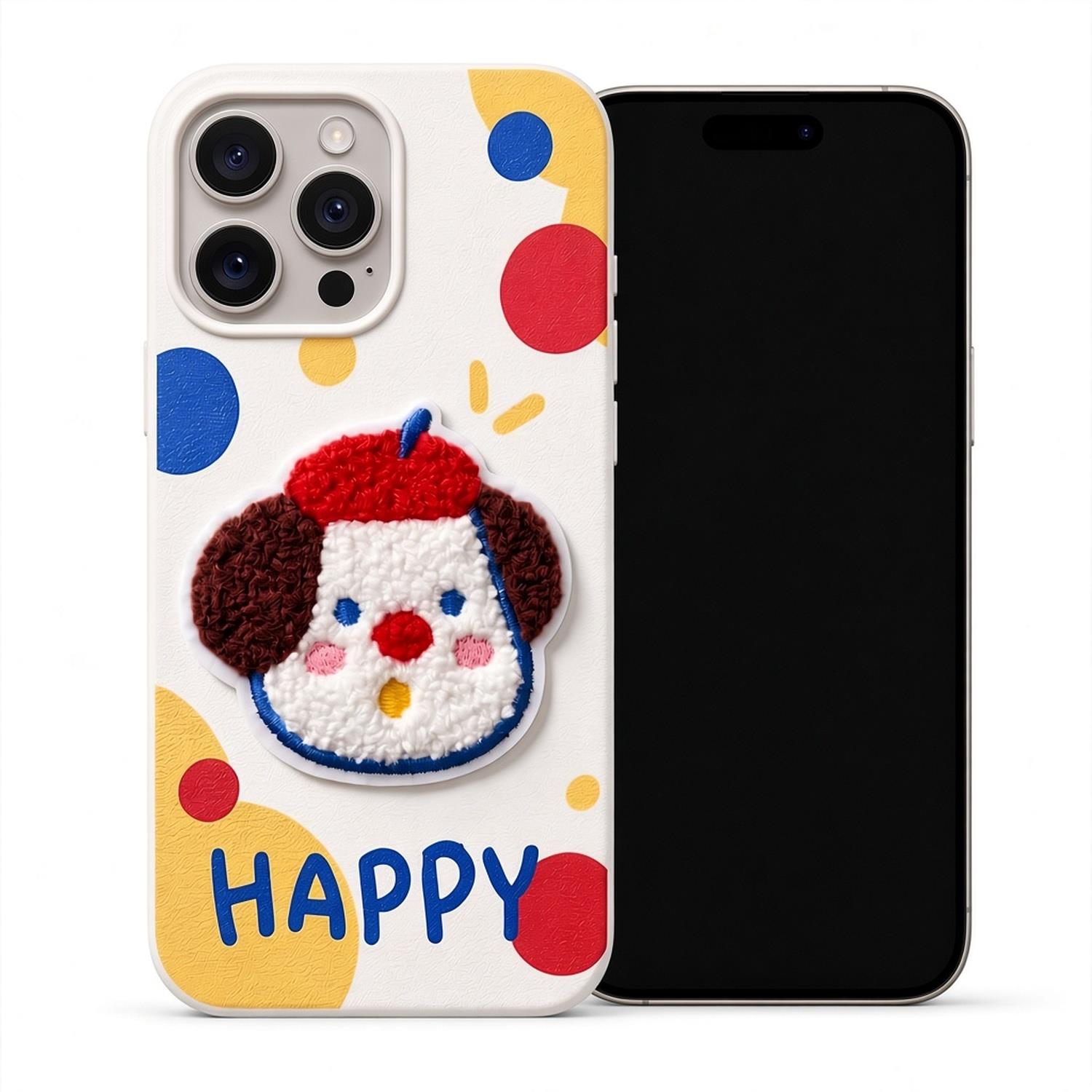 Microsonic Apple iPhone 16 Pro Kılıf Stitched Puppy Plush Mutlu Köpek