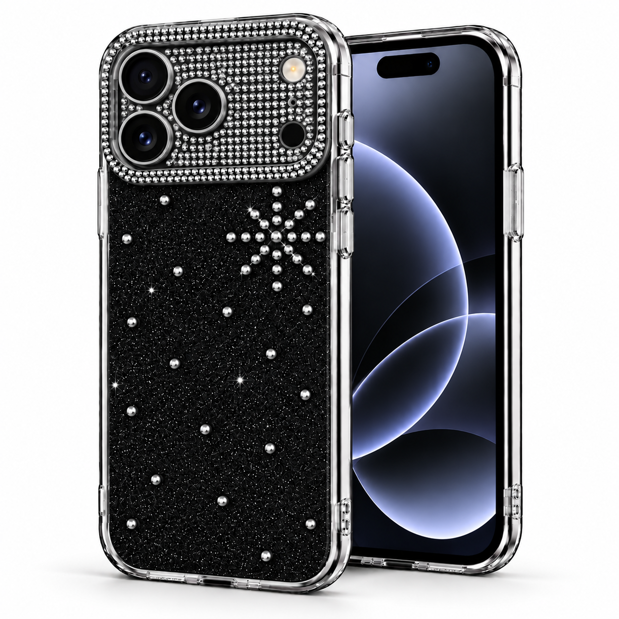 Microsonic Apple iPhone 18 Pro Kılıf ShineGlam Luxe Siyah