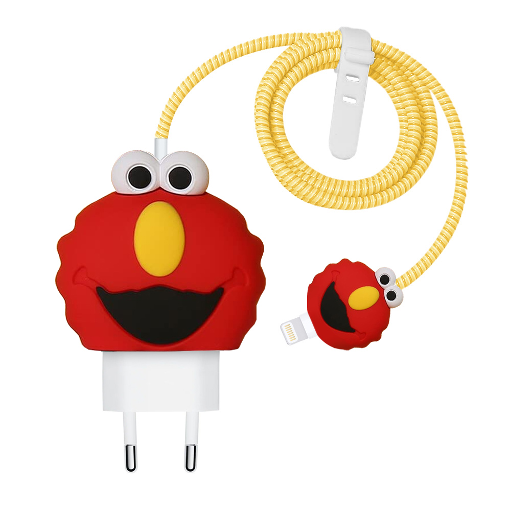 Microsonic Apple iPhone Kablo Koruyucu ve Şarj Adaptör Kılıf Cartoon Figürlü Silikon Crtn-Fgr-Elmo