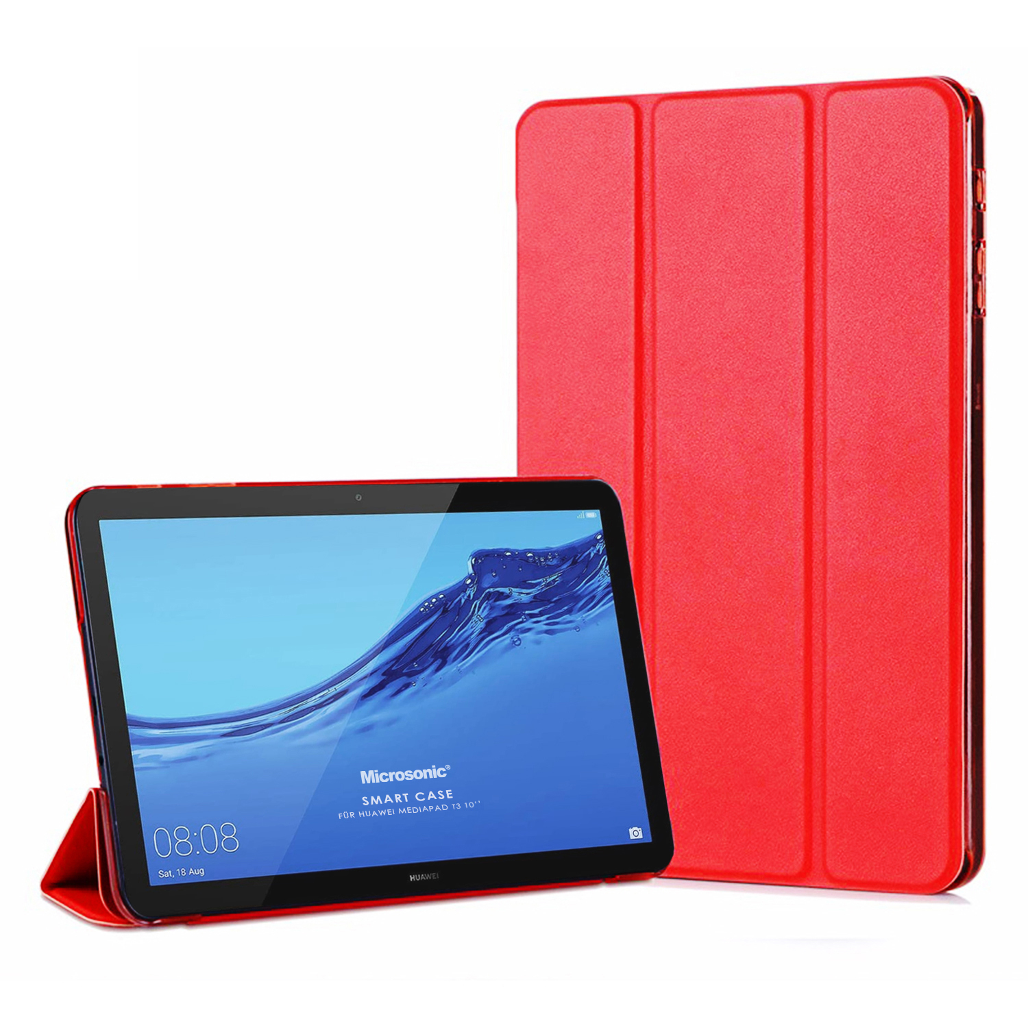 Microsonic Huawei MediaPad T3 10 Kılıf Slim Translucent Back Smart Cover Kırmızı