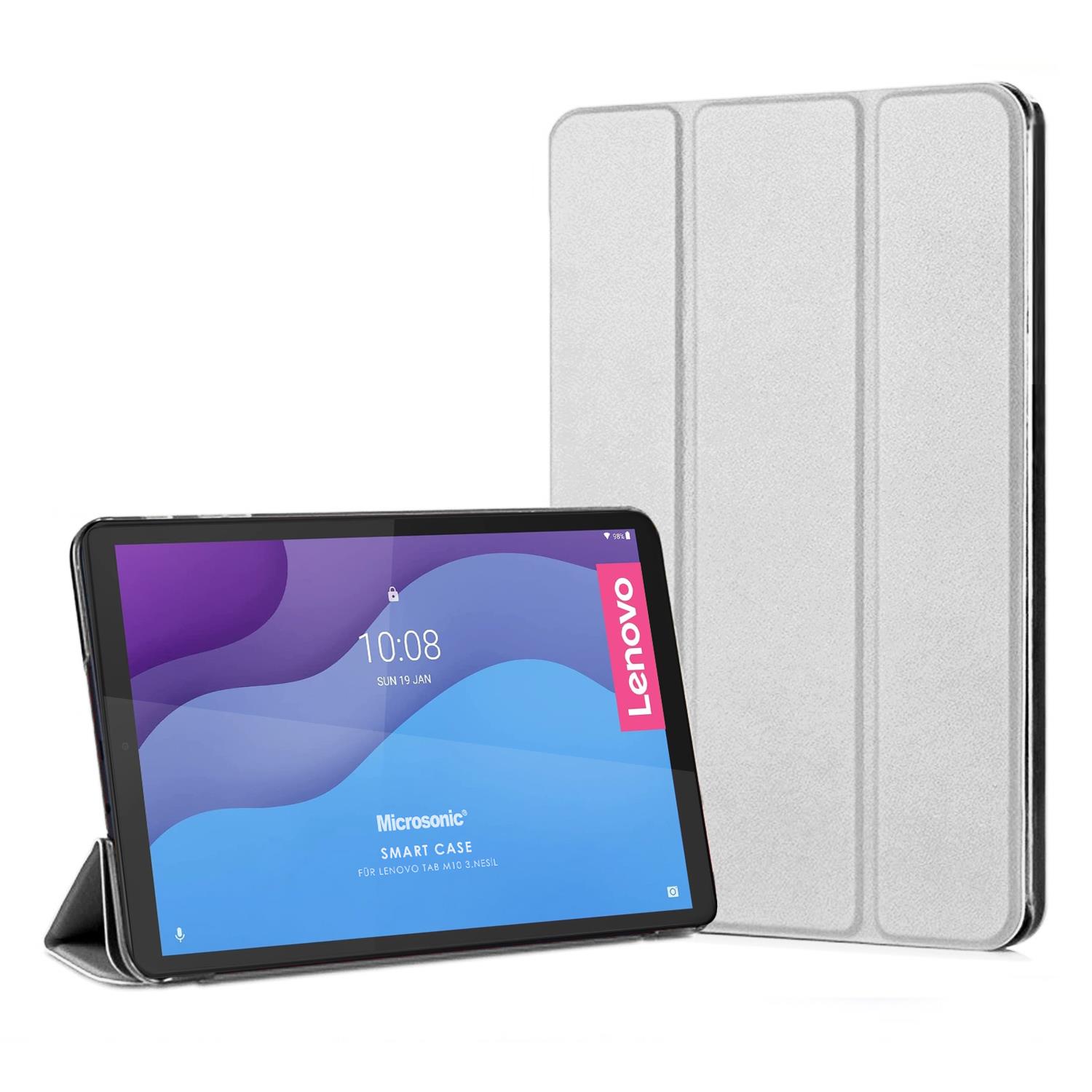 Microsonic Lenovo Tab M10 3 Nesil 10 1 Kılıf TB-328F Slim Translucent Back Smart Cover Gümüş