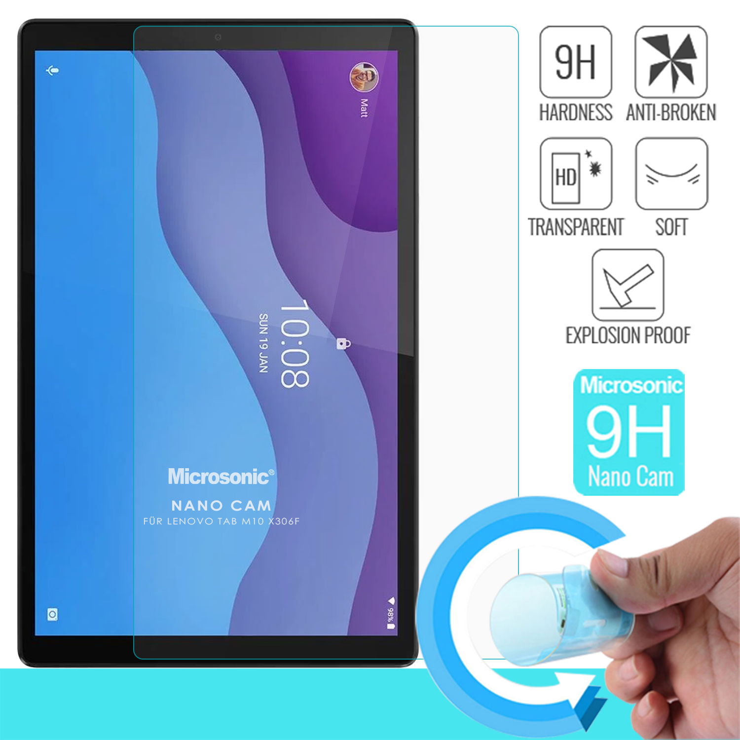 Microsonic Lenovo Tab M10 TB-X306F 10 1 TRZA6W0026TR Nano Glass Cam Ekran Koruyucu