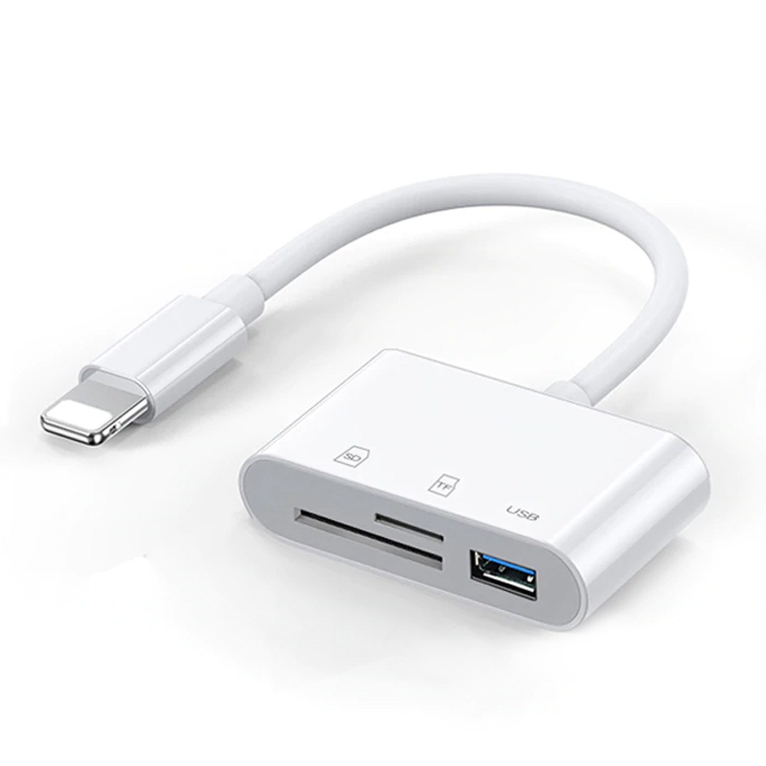 Microsonic Lightning to Multi-Function Adapter Kablo iPhone Dönüştürücü Kablo USB SD Mikro SD Kart Okuyucu Adaptör Beyaz
