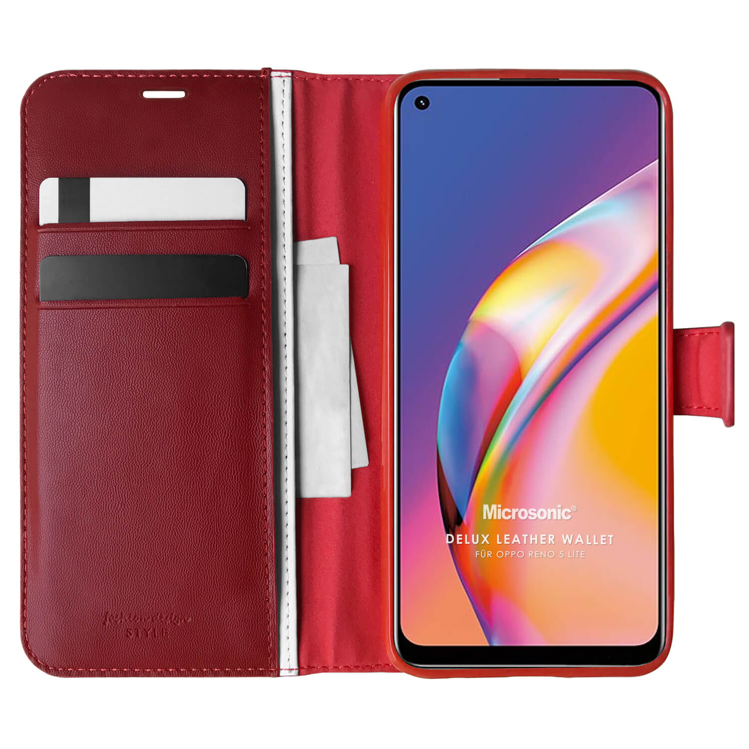 Microsonic Oppo Reno 5 Lite Kılıf Delux Leather Wallet Kırmızı