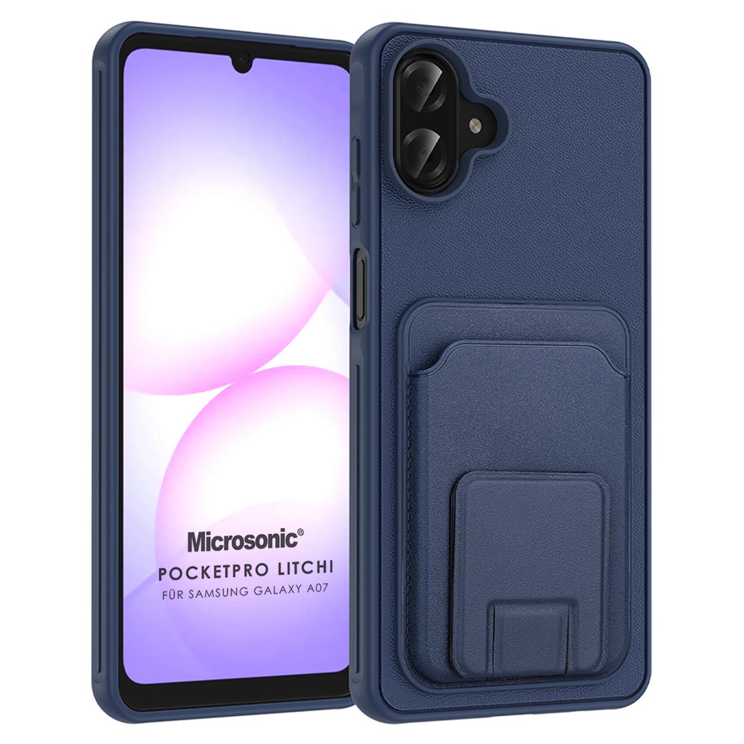 Microsonic Samsung Galaxy A07 Kılıf PocketPro Litchi Lacivert