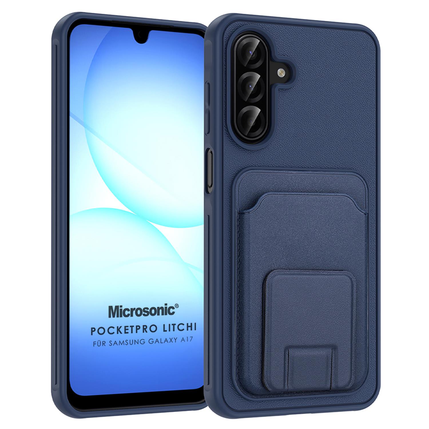 Microsonic Samsung Galaxy A17 Kılıf PocketPro Litchi Lacivert