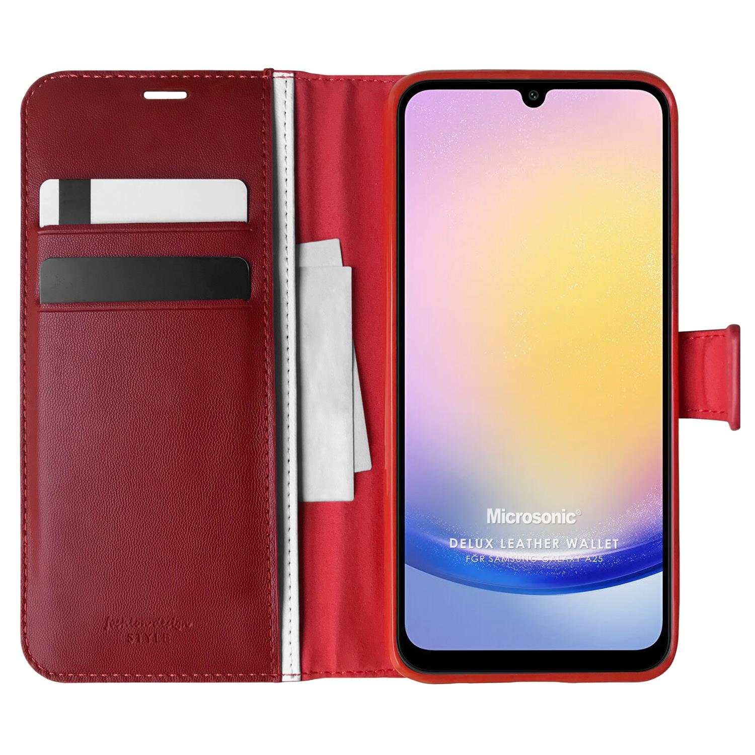 Microsonic Samsung Galaxy A25 Kılıf Delux Leather Wallet Kırmızı