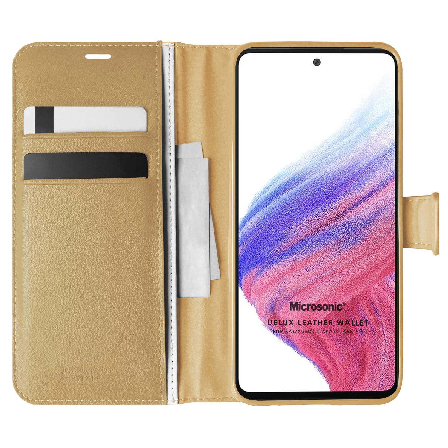 Microsonic Samsung Galaxy A53 5G Kılıf Delux Leather Wallet Gold