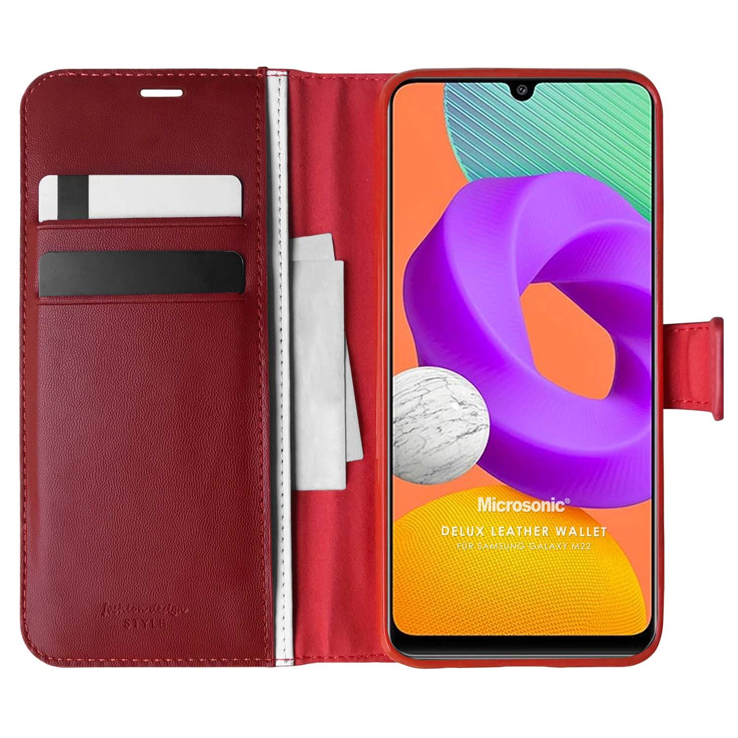 Microsonic Samsung Galaxy M22 Kılıf Delux Leather Wallet Kırmızı