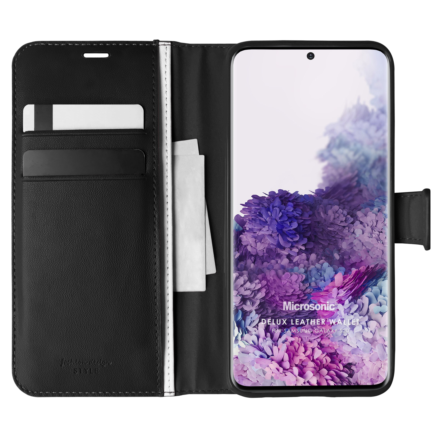 Microsonic Samsung Galaxy S20 Kılıf Delux Leather Wallet Siyah