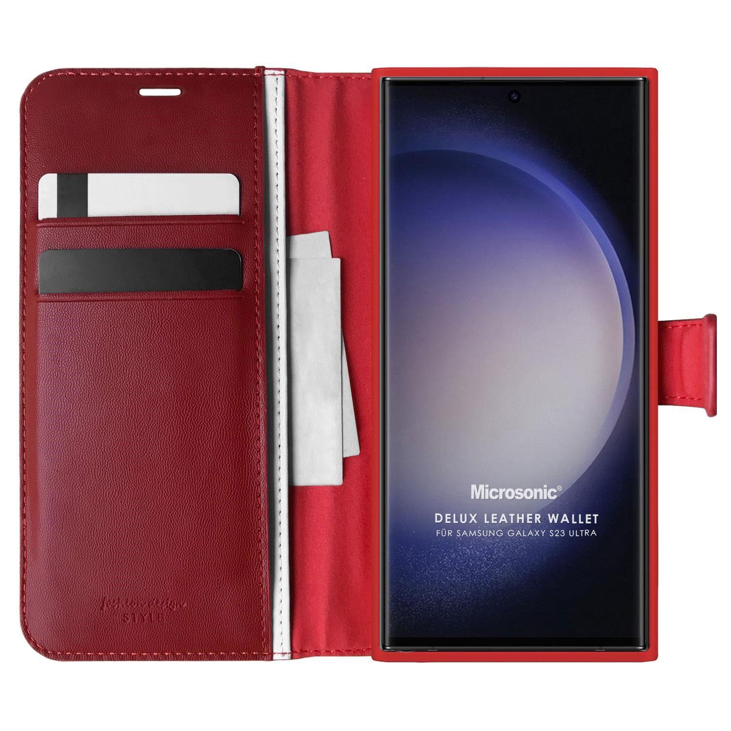 Microsonic Samsung Galaxy S23 Ultra Kılıf Delux Leather Wallet Kırmızı