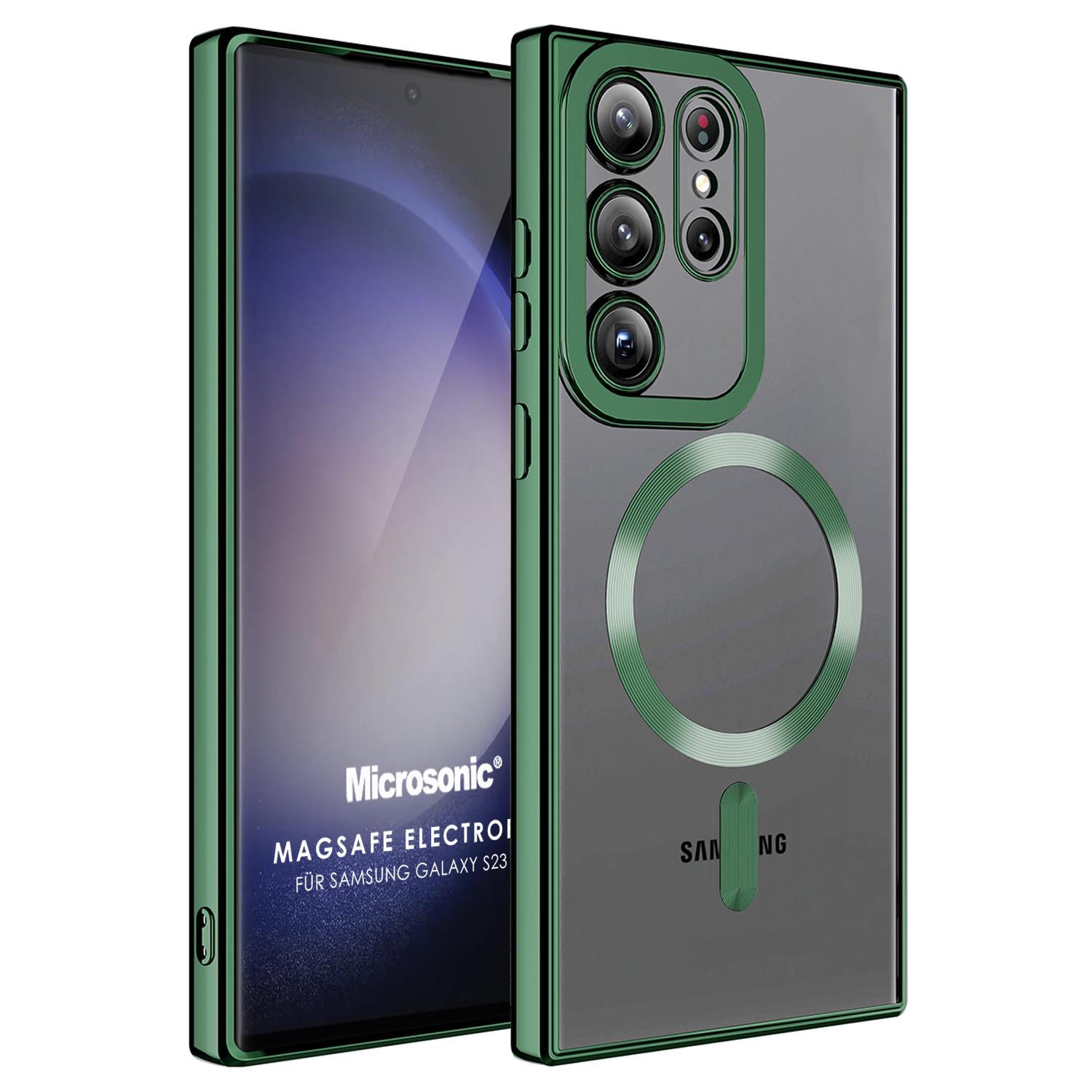 Microsonic Samsung Galaxy S23 Ultra Kılıf MagSafe Luxury Electroplate Koyu Yeşil