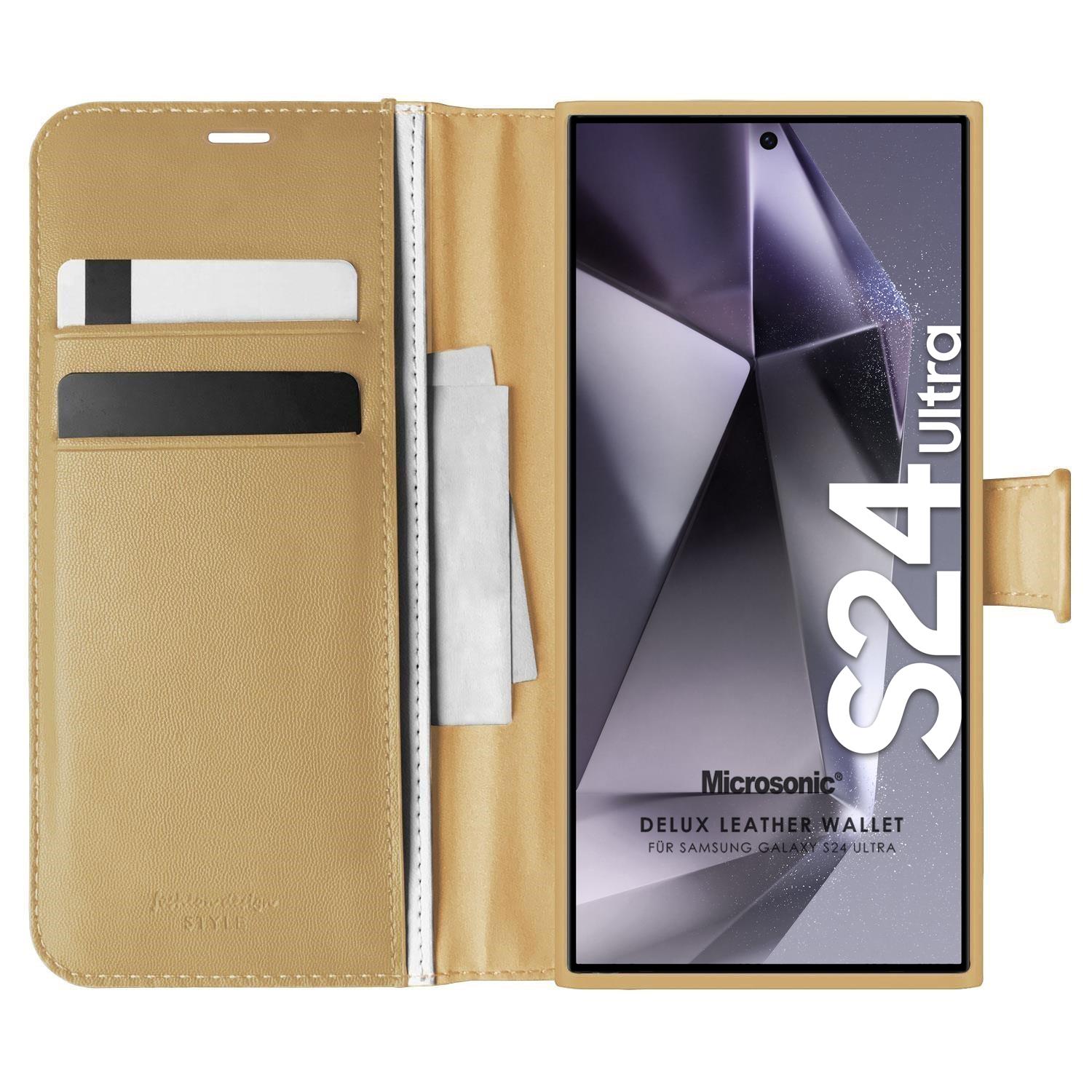 Microsonic Samsung Galaxy S24 Ultra Kılıf Delux Leather Wallet Gold