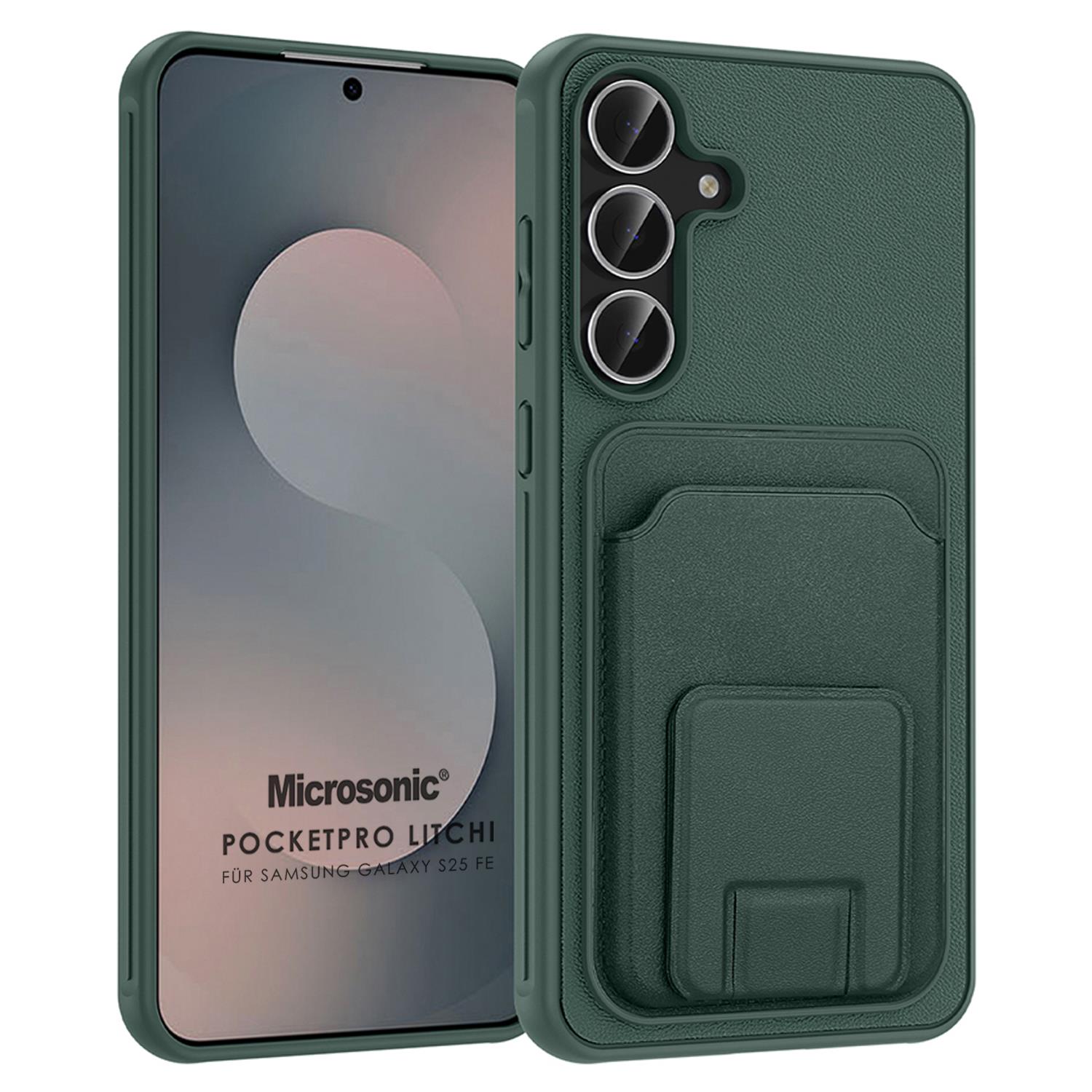 Microsonic Samsung Galaxy S25 FE Kılıf PocketPro Litchi Koyu Yeşil