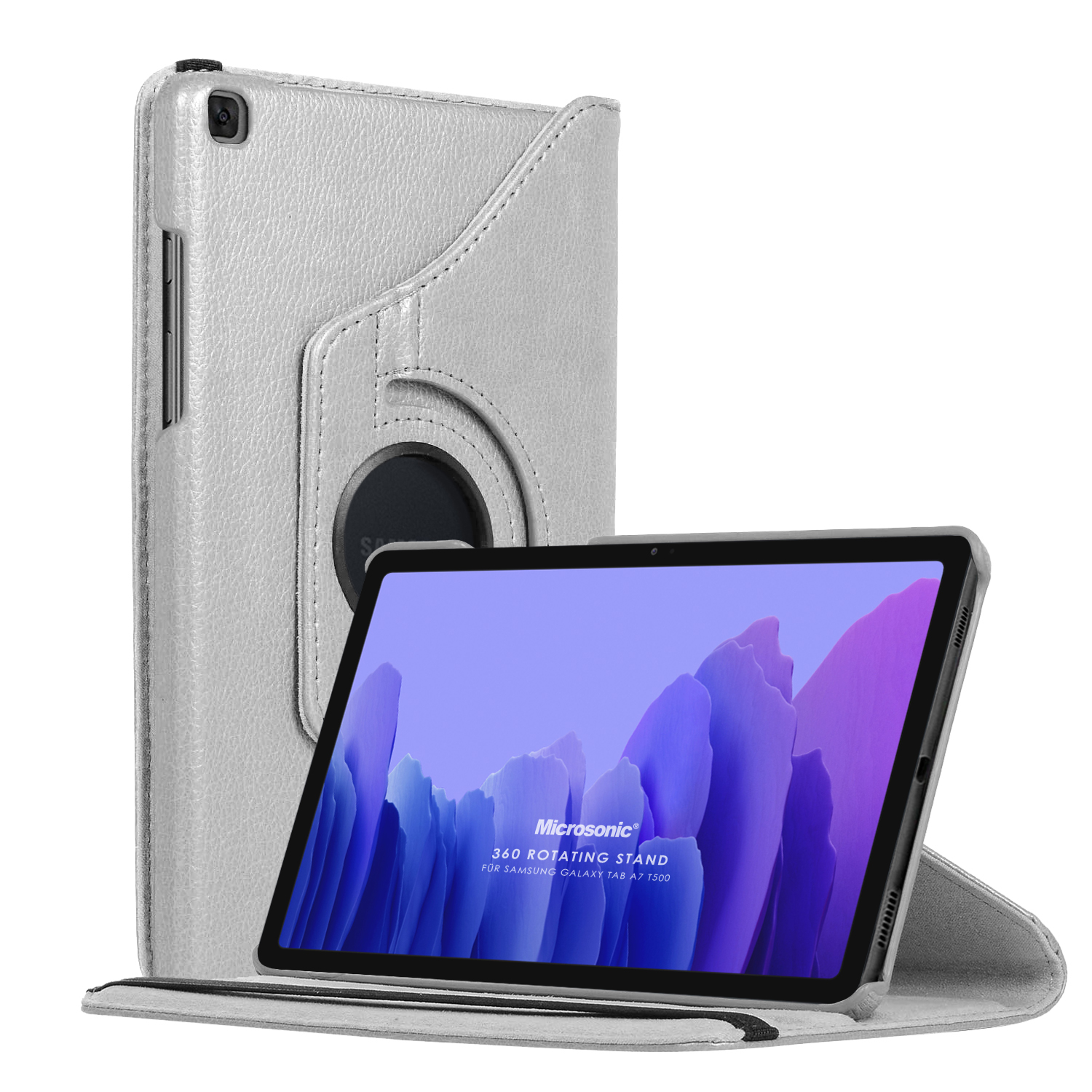 Microsonic Samsung Galaxy Tab A7 T500 Kılıf 360 Rotating Stand Deri Gümüş