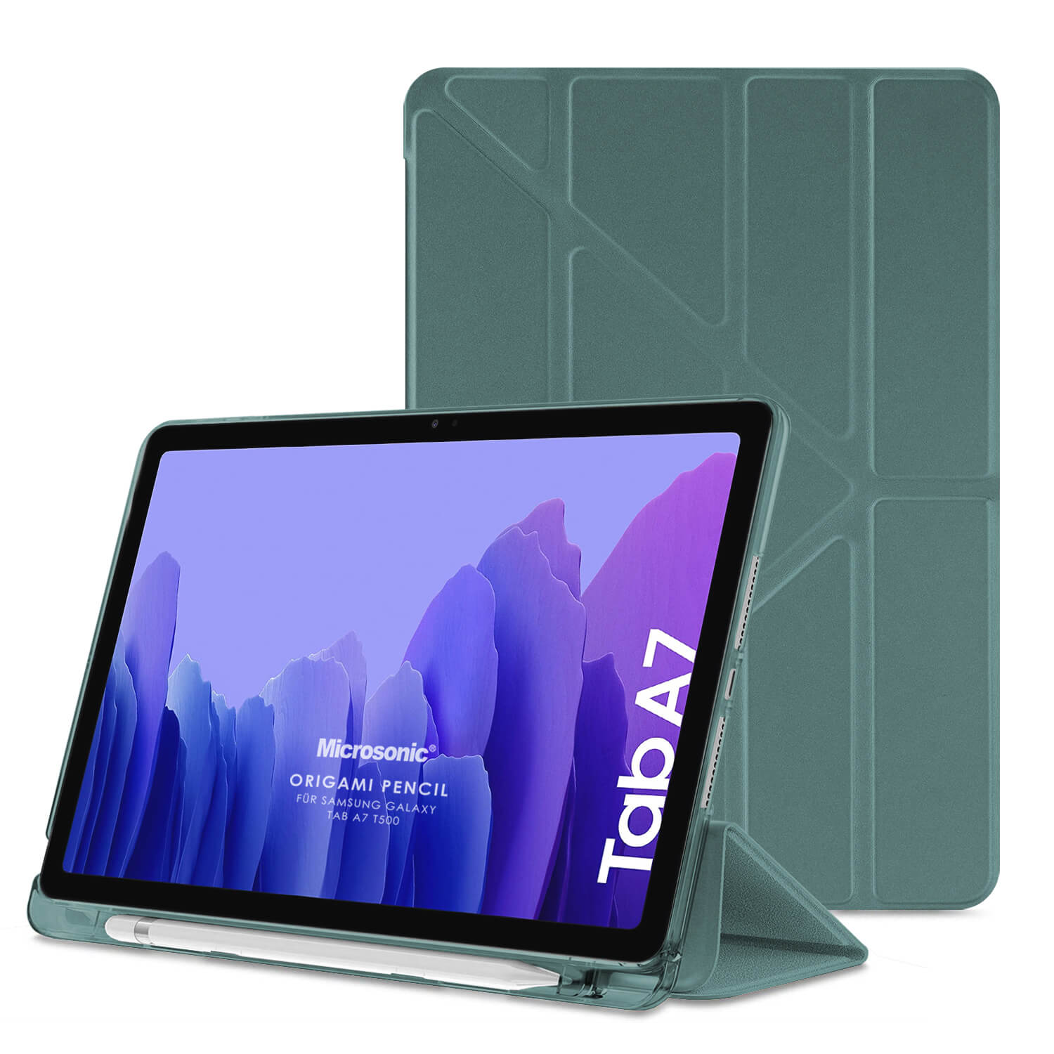 Microsonic Samsung Galaxy Tab A7 10 4 T500 Kılıf Origami Pencil Koyu Yeşil