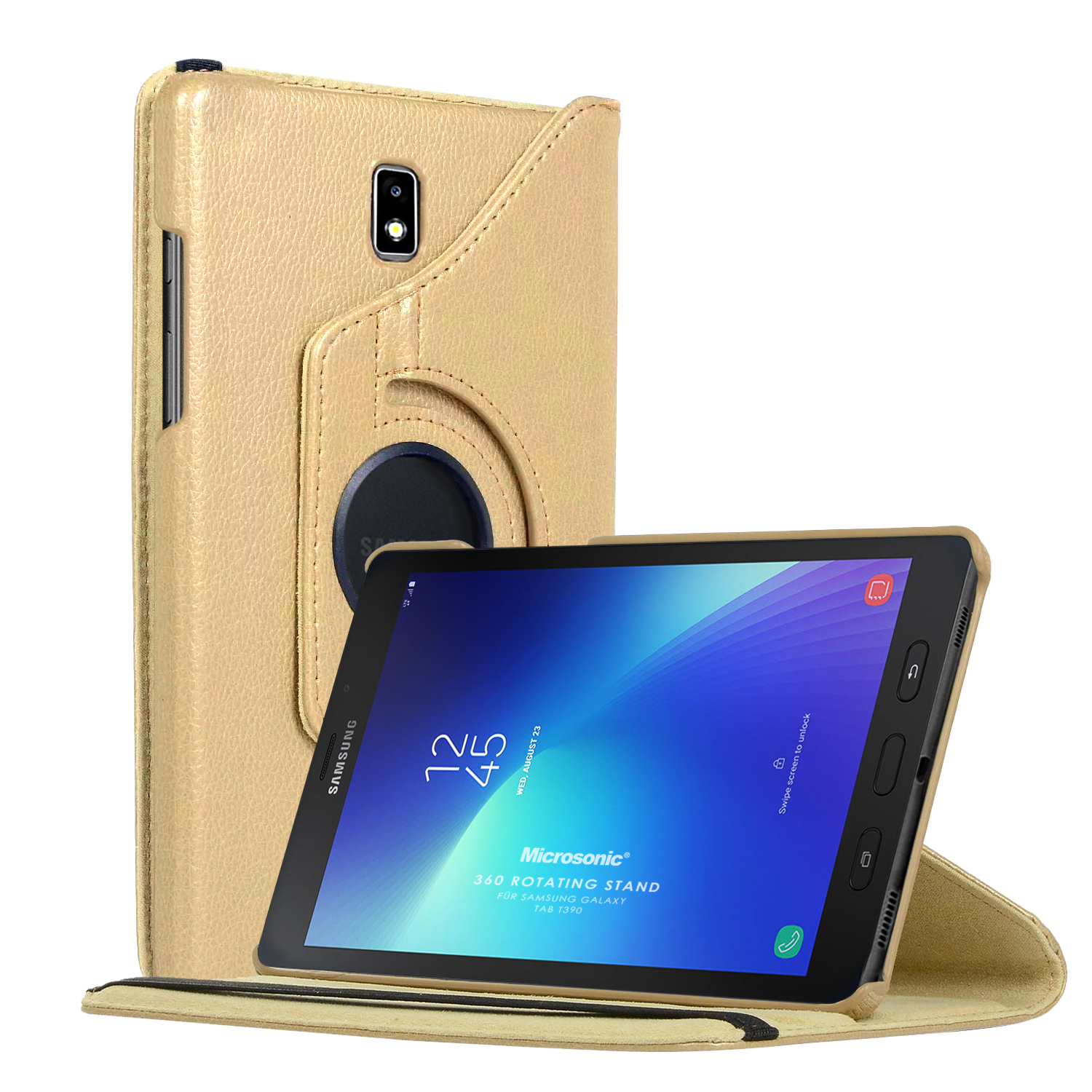 Microsonic Samsung Galaxy Tab Active2 T390 Kılıf 360 Rotating Stand Deri Gold