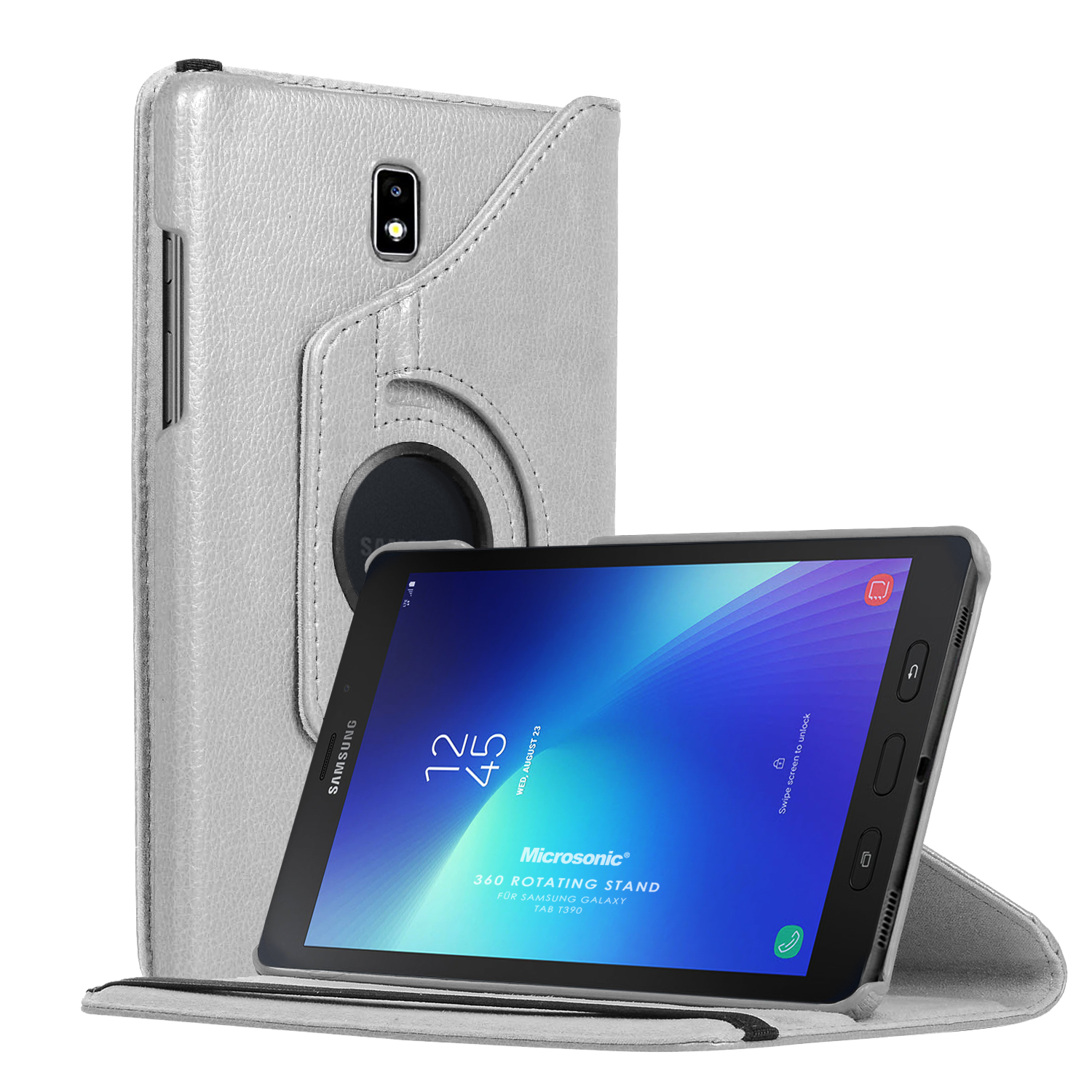 Microsonic Samsung Galaxy Tab Active2 T390 Kılıf 360 Rotating Stand Deri Gümüş