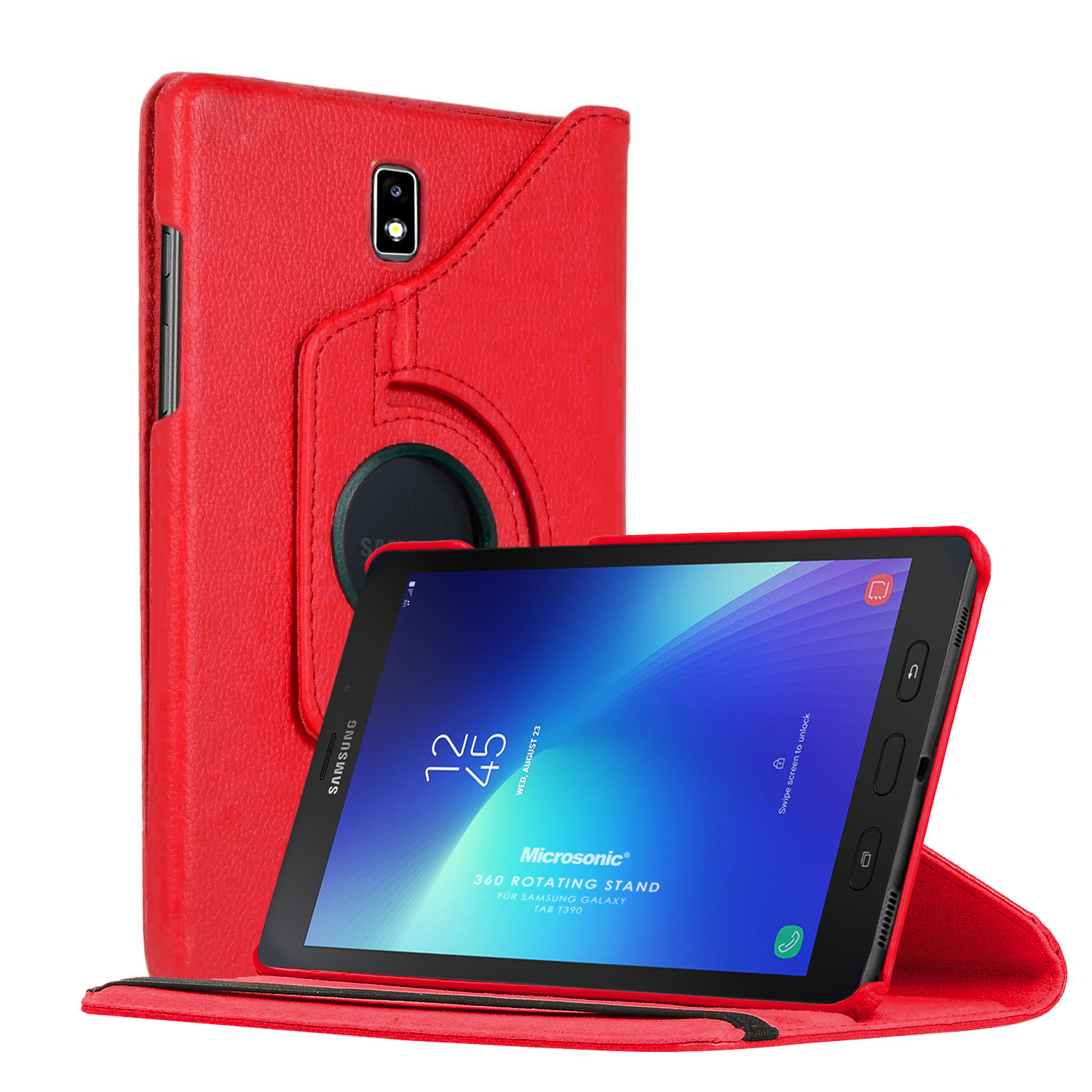 Microsonic Samsung Galaxy Tab Active2 T390 Kılıf 360 Rotating Stand Deri Kırmızı