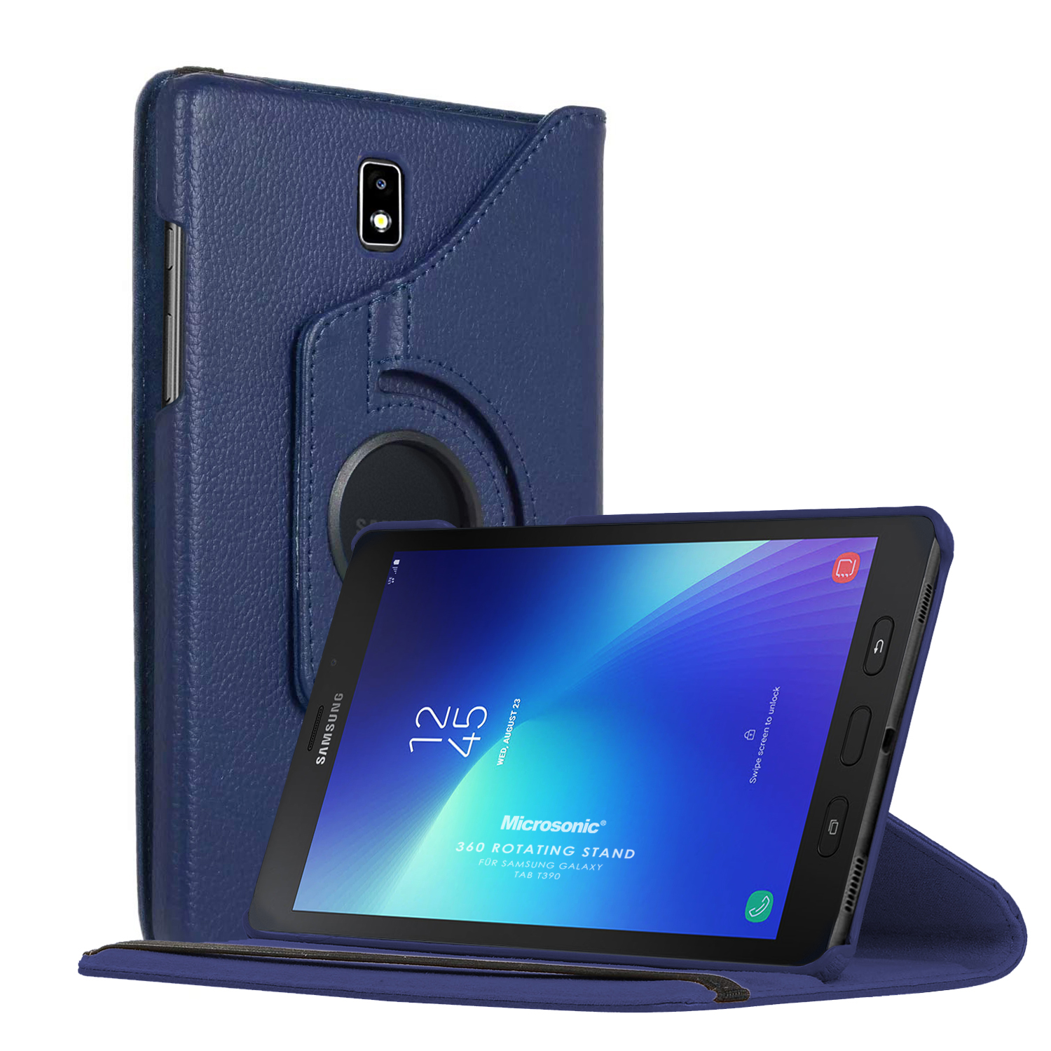 Microsonic Samsung Galaxy Tab Active2 T390 Kılıf 360 Rotating Stand Deri Lacivert