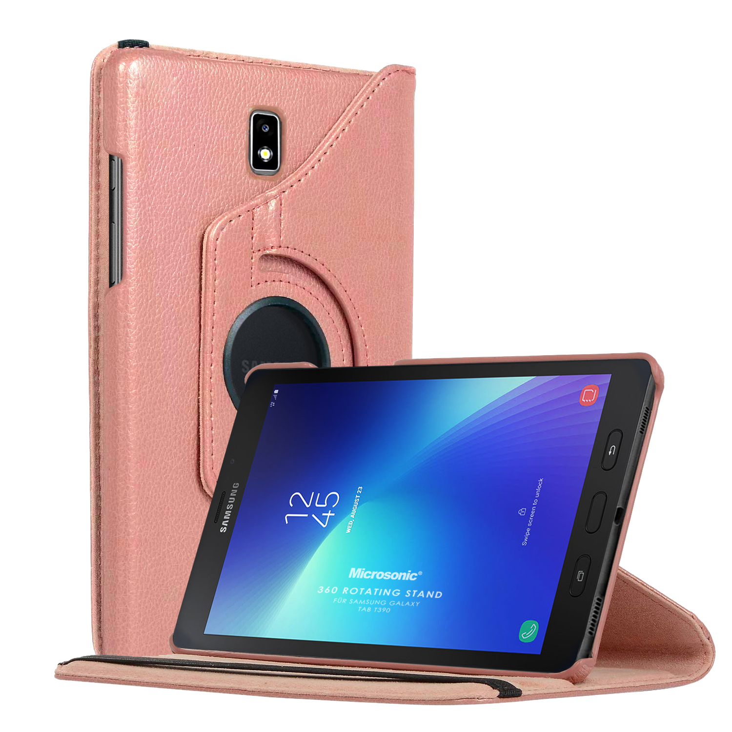 Microsonic Samsung Galaxy Tab Active2 T390 Kılıf 360 Rotating Stand Deri Rose Gold