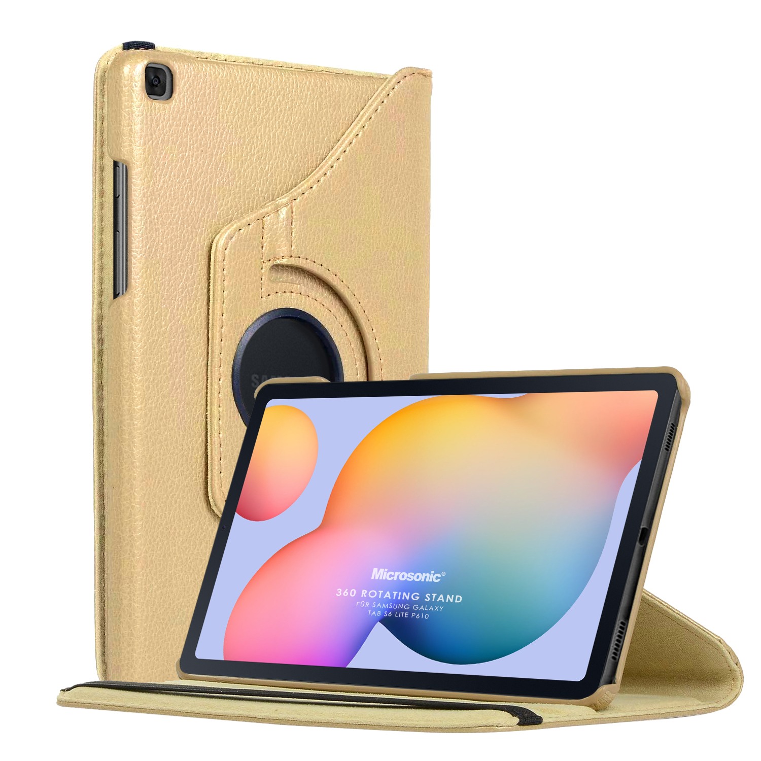 Microsonic Samsung Galaxy Tab S6 Lite 10 4 P610 Kılıf 360 Rotating Stand Deri Gold
