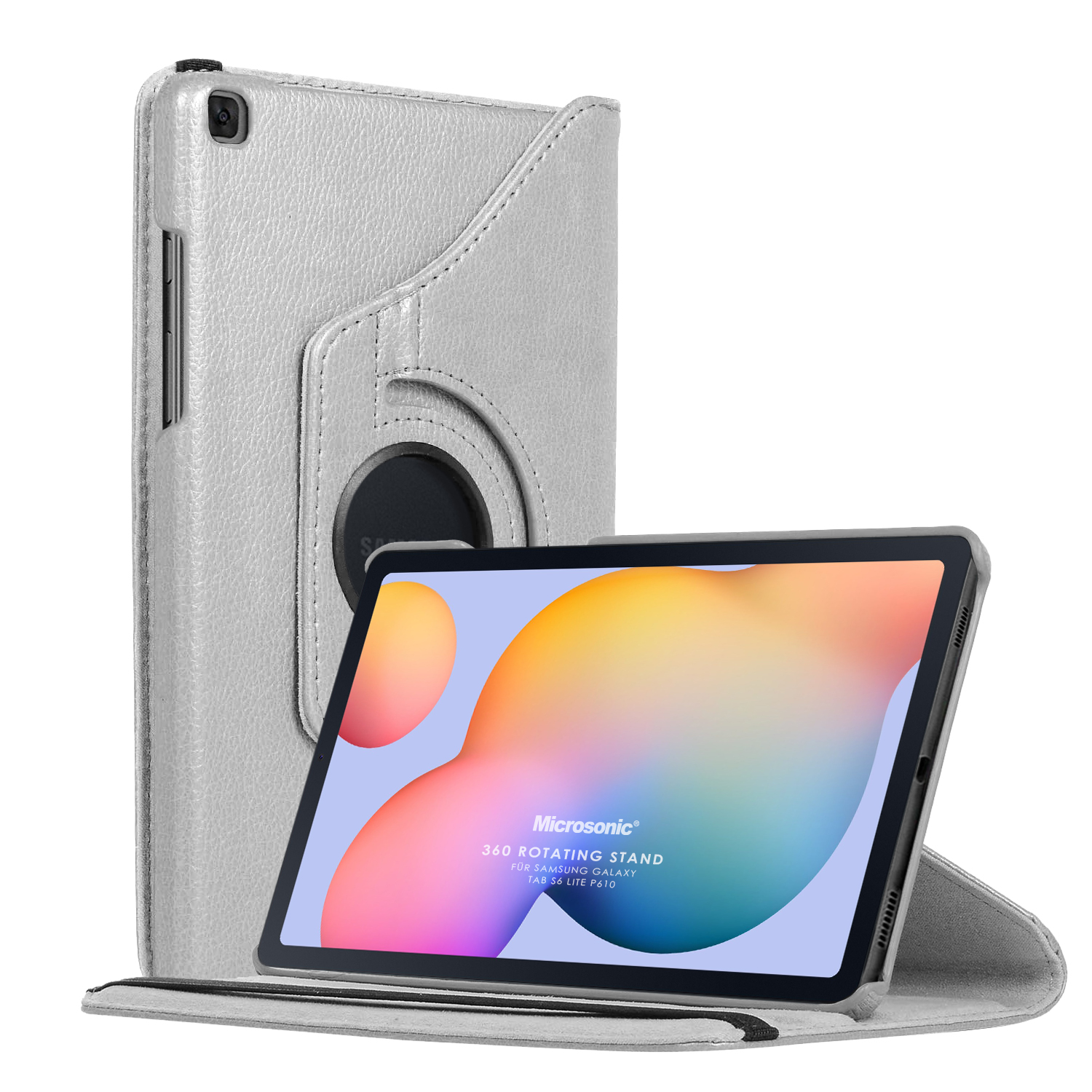 Microsonic Samsung Galaxy Tab S6 Lite 10 4 P610 Kılıf 360 Rotating Stand Deri Gümüş