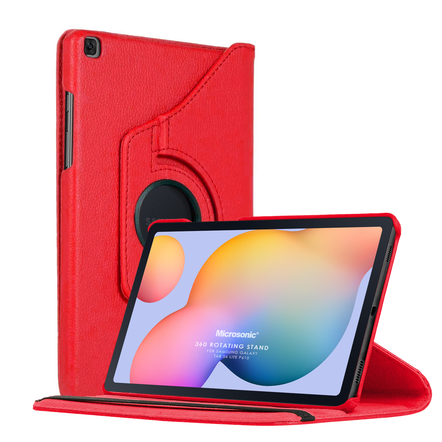 Microsonic Samsung Galaxy Tab S6 Lite 10 4 P610 Kılıf 360 Rotating Stand Deri Kırmızı