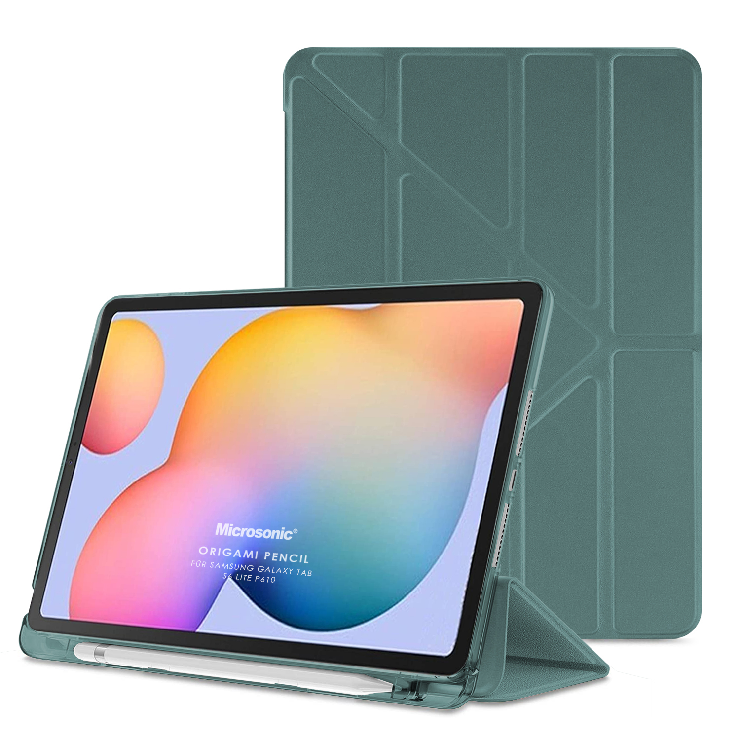 Microsonic Samsung Galaxy Tab S6 Lite 10 4 P610 Kılıf Origami Pencil Koyu Yeşil
