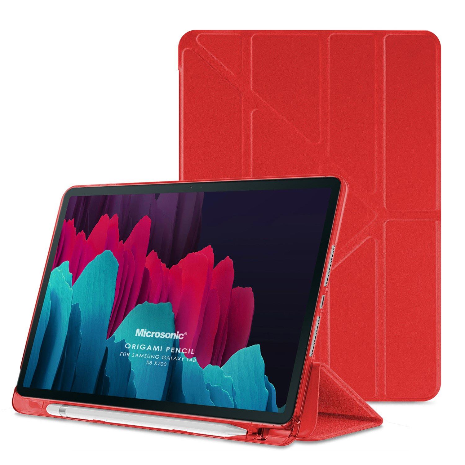 Microsonic Samsung Galaxy Tab S8 X700 Kılıf Origami Pencil Kırmızı