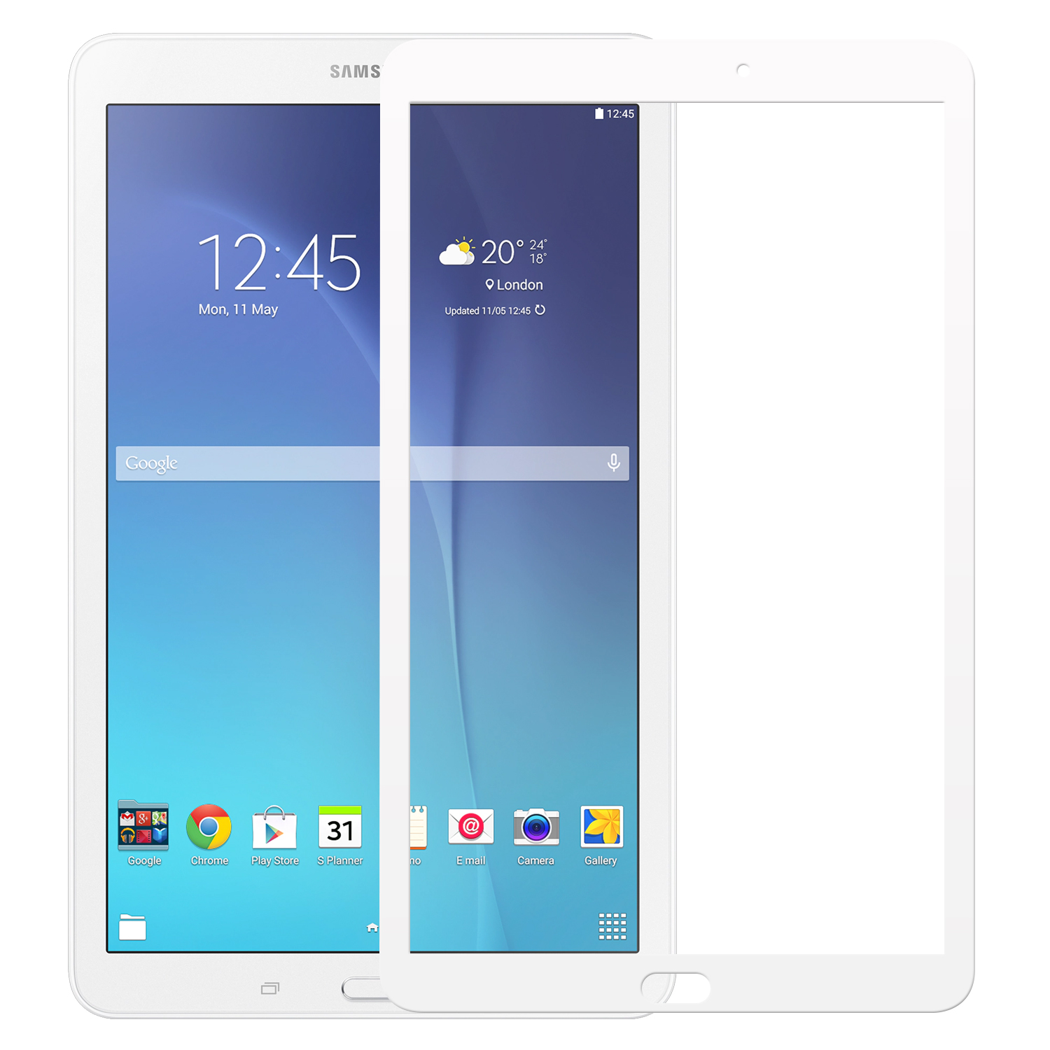 Microsonic Samsung Galaxy Tab E 9 6 T560 Tam Kaplayan Temperli Cam Ekran Koruyucu Beyaz