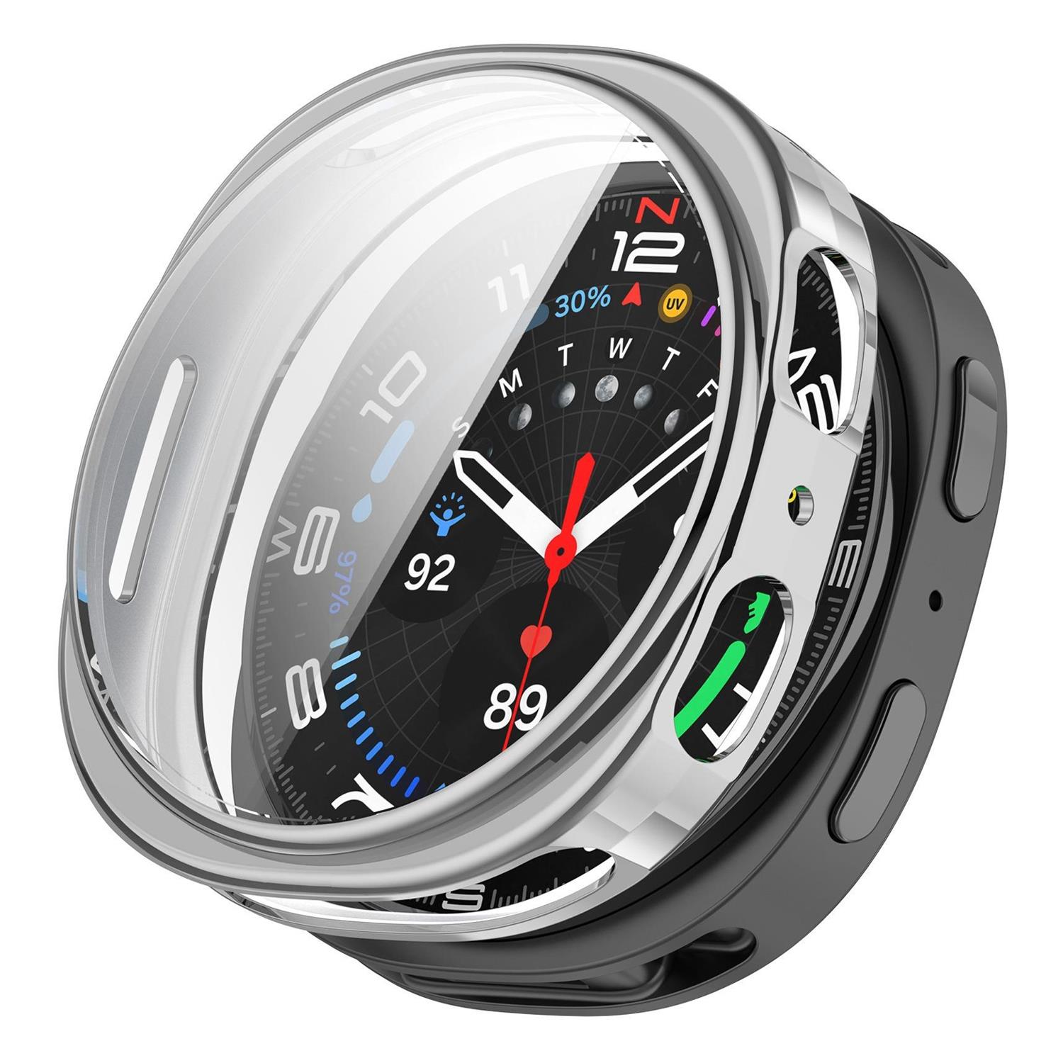 Microsonic Samsung Galaxy Watch 8 44mm Kılıf Ekranı Tam Kaplayan 360 Full Round Soft Silicone Gümüş