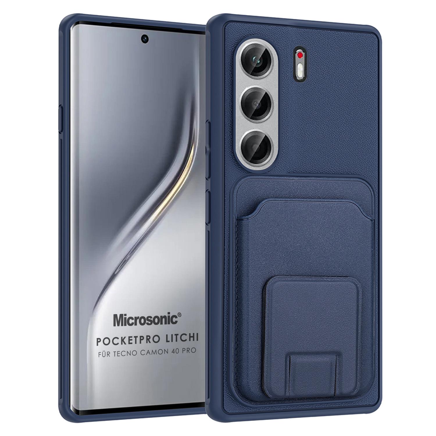 Microsonic TECNO Camon 40 Pro Kılıf PocketPro Litchi Lacivert