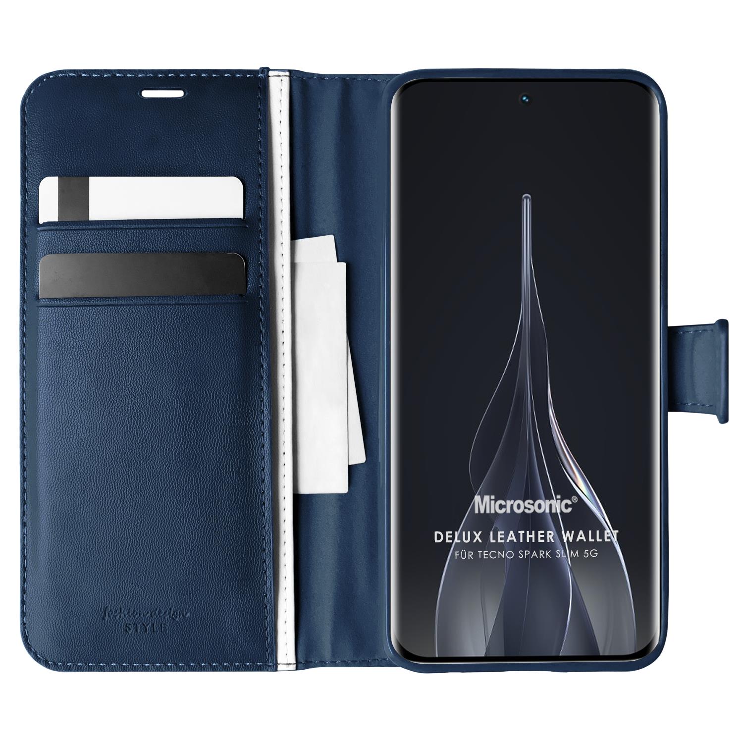 Microsonic TECNO Spark Slim 5G Kılıf Delux Leather Wallet Lacivert