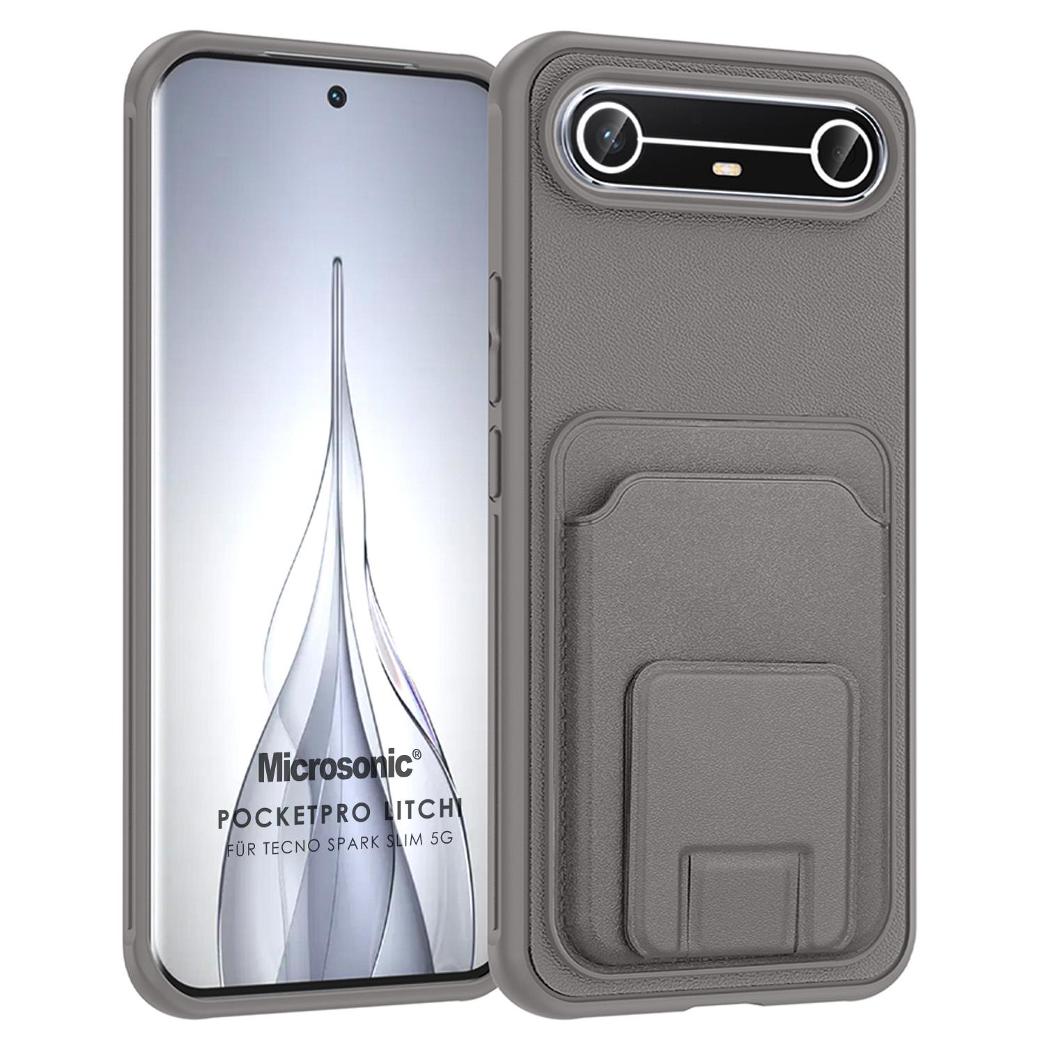 Microsonic TECNO Spark Slim 5G Kılıf PocketPro Litchi Gri