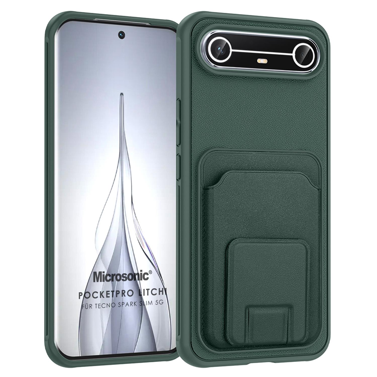 Microsonic TECNO Spark Slim 5G Kılıf PocketPro Litchi Koyu Yeşil