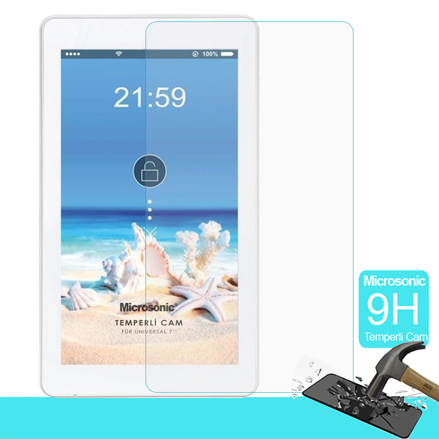 Microsonic Universal 7 inç Tablet Tempered Glass Cam Ekran Koruyucu