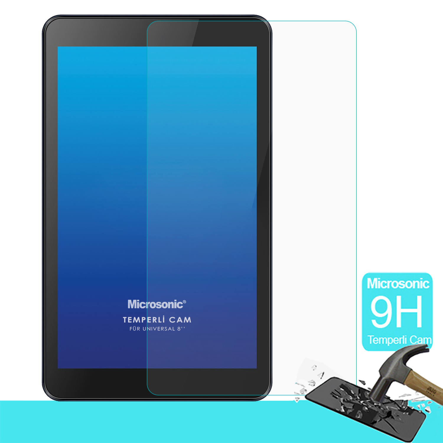 Microsonic Universal 8 inç Tablet Tempered Glass Cam Ekran Koruyucu