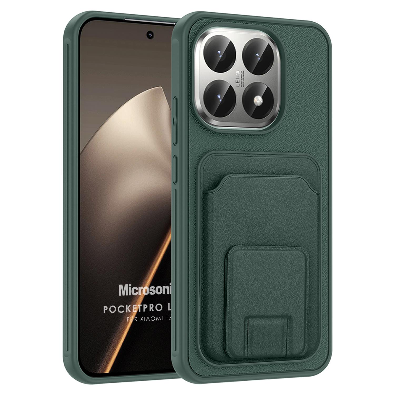 Microsonic Xiaomi 15T Kılıf PocketPro Litchi Koyu Yeşil