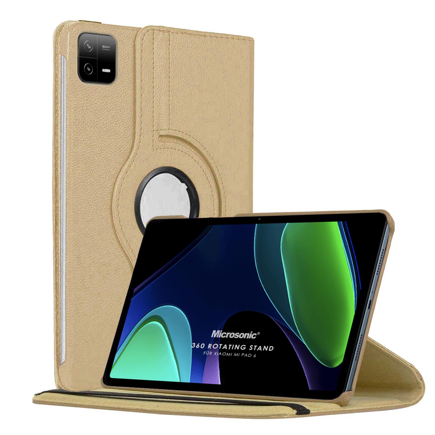 Microsonic Xiaomi Pad 6 Kılıf 360 Rotating Stand Deri Gold