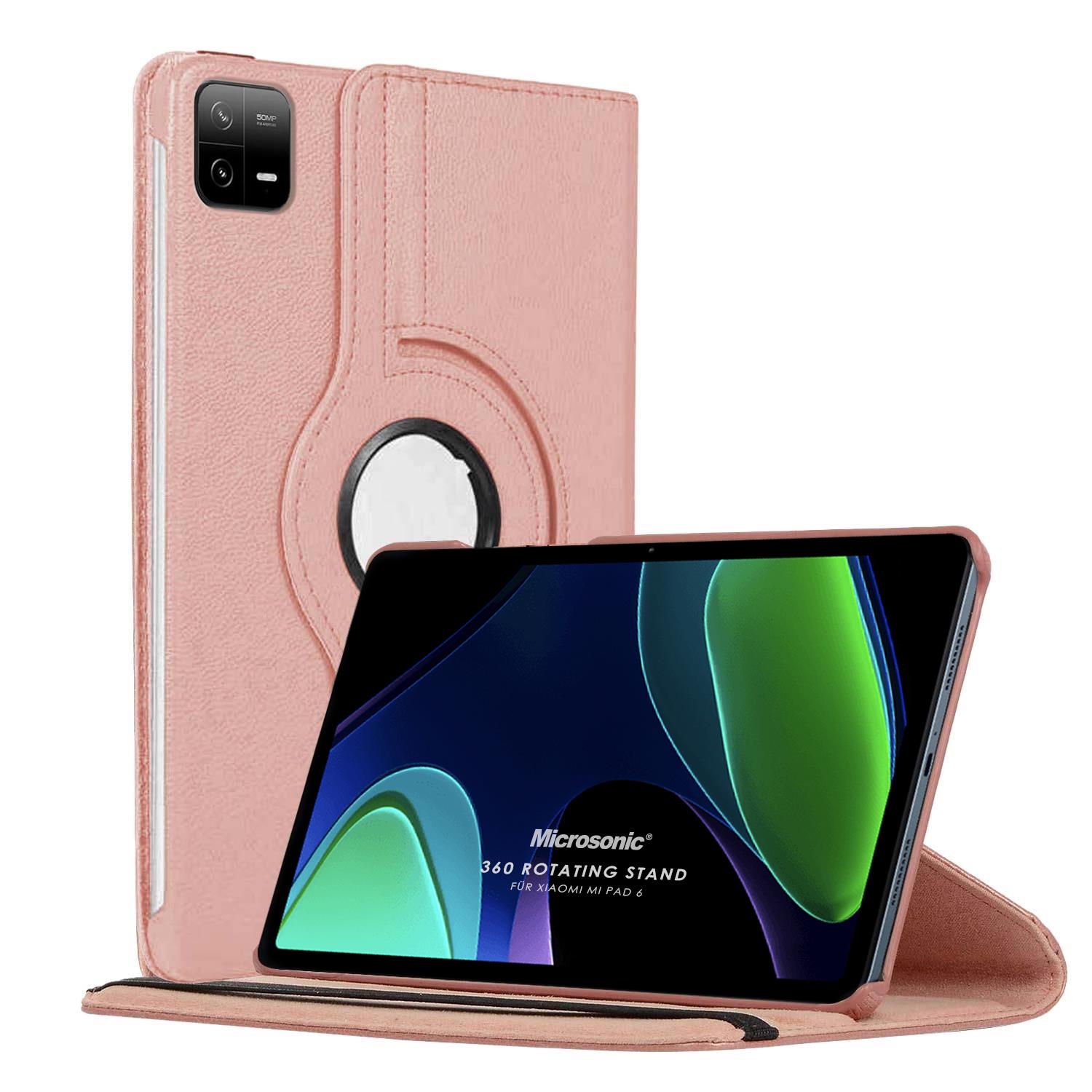 Microsonic Xiaomi Pad 6 Kılıf 360 Rotating Stand Deri Rose Gold