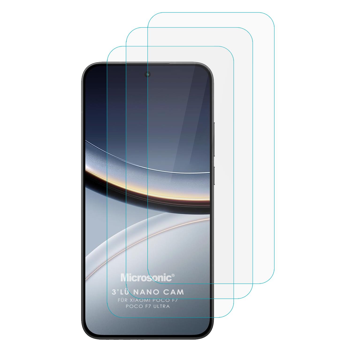 Microsonic Xiaomi Poco F7 Pro Screen Protector Nano Glass Cam Ekran Koruyucu 3 lü Paket
