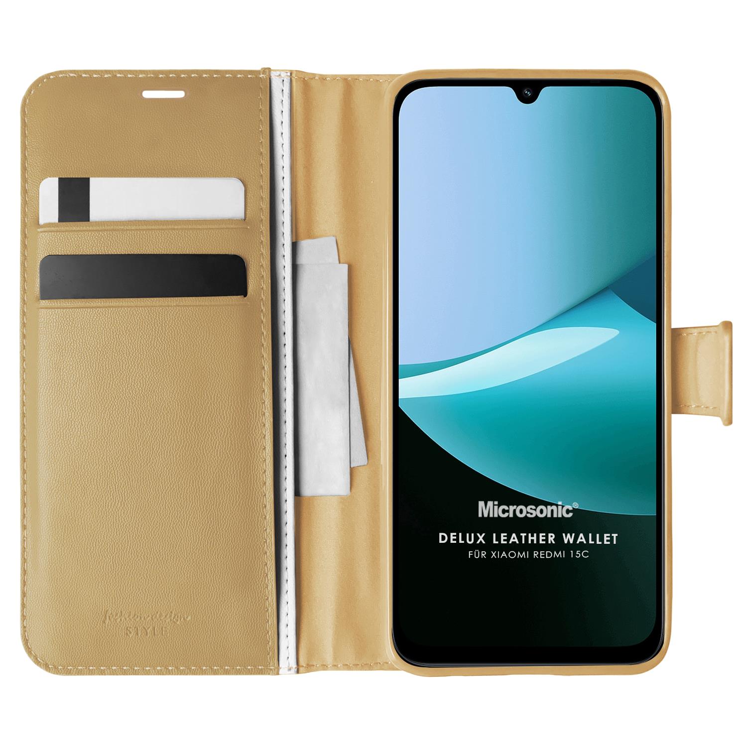 Microsonic Xiaomi Redmi 15C Kılıf Delux Leather Wallet Gold
