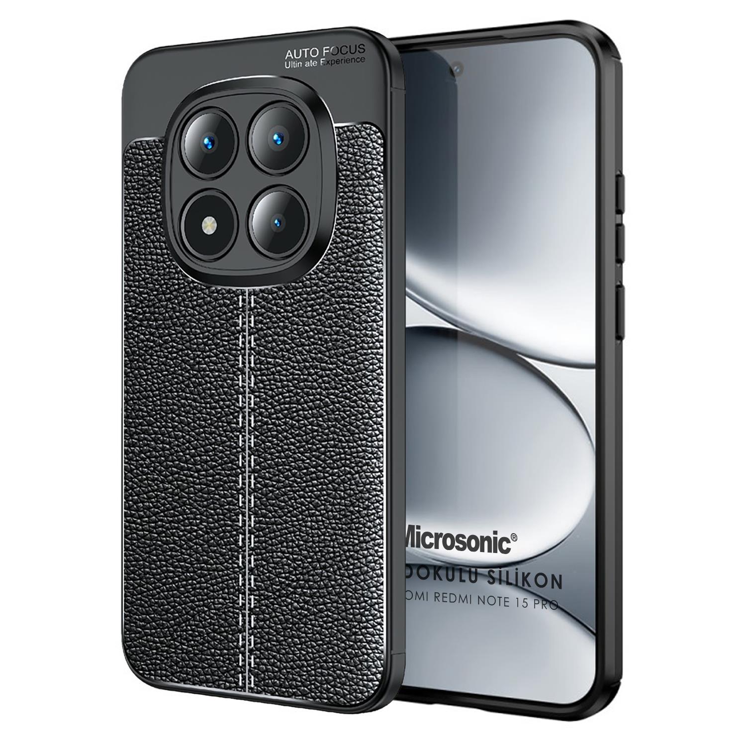 Microsonic Xiaomi Redmi Note 15 Pro Plus 5G Kılıf Deri Dokulu Silikon Siyah