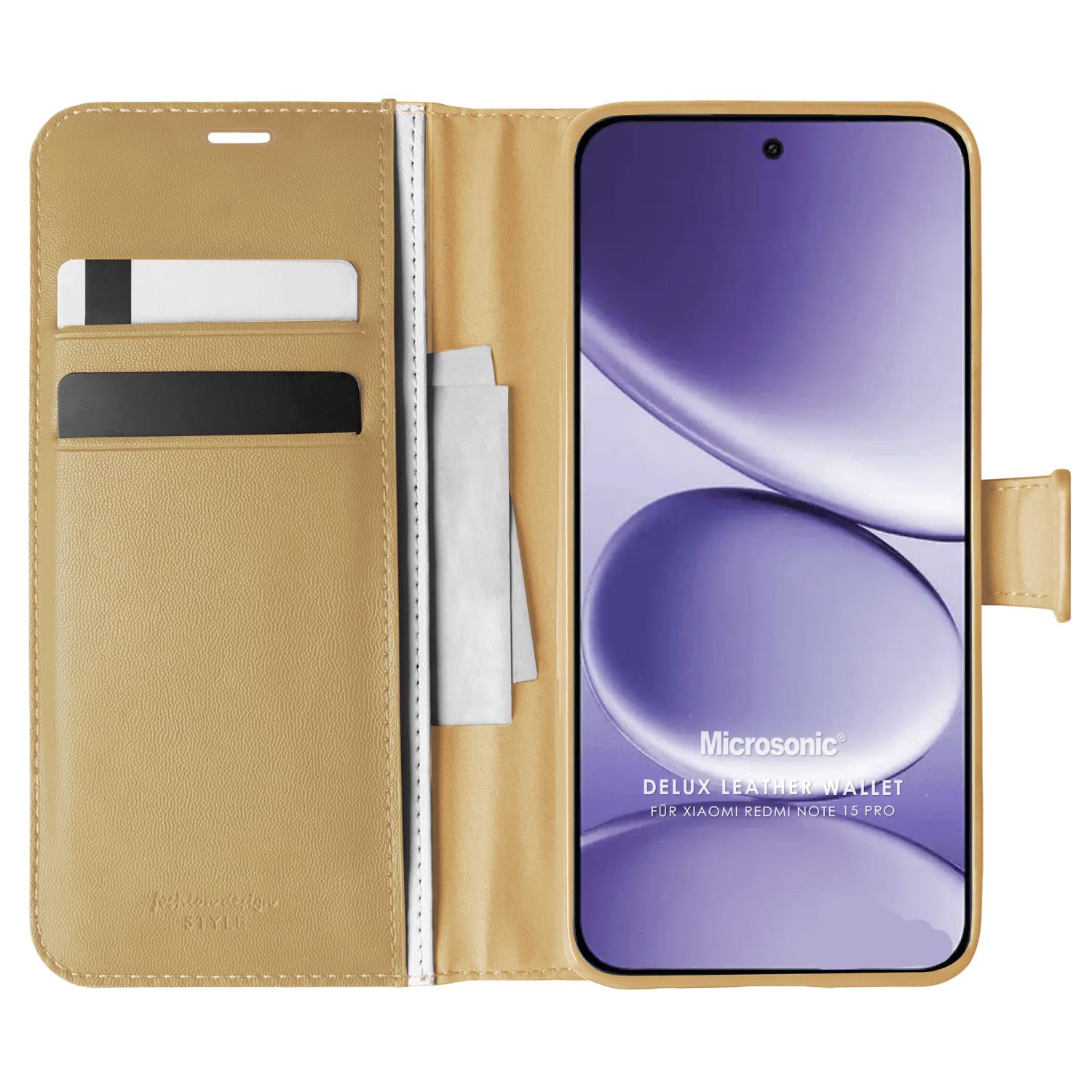 Microsonic Xiaomi Redmi Note 15 Pro Kılıf Delux Leather Wallet Gold