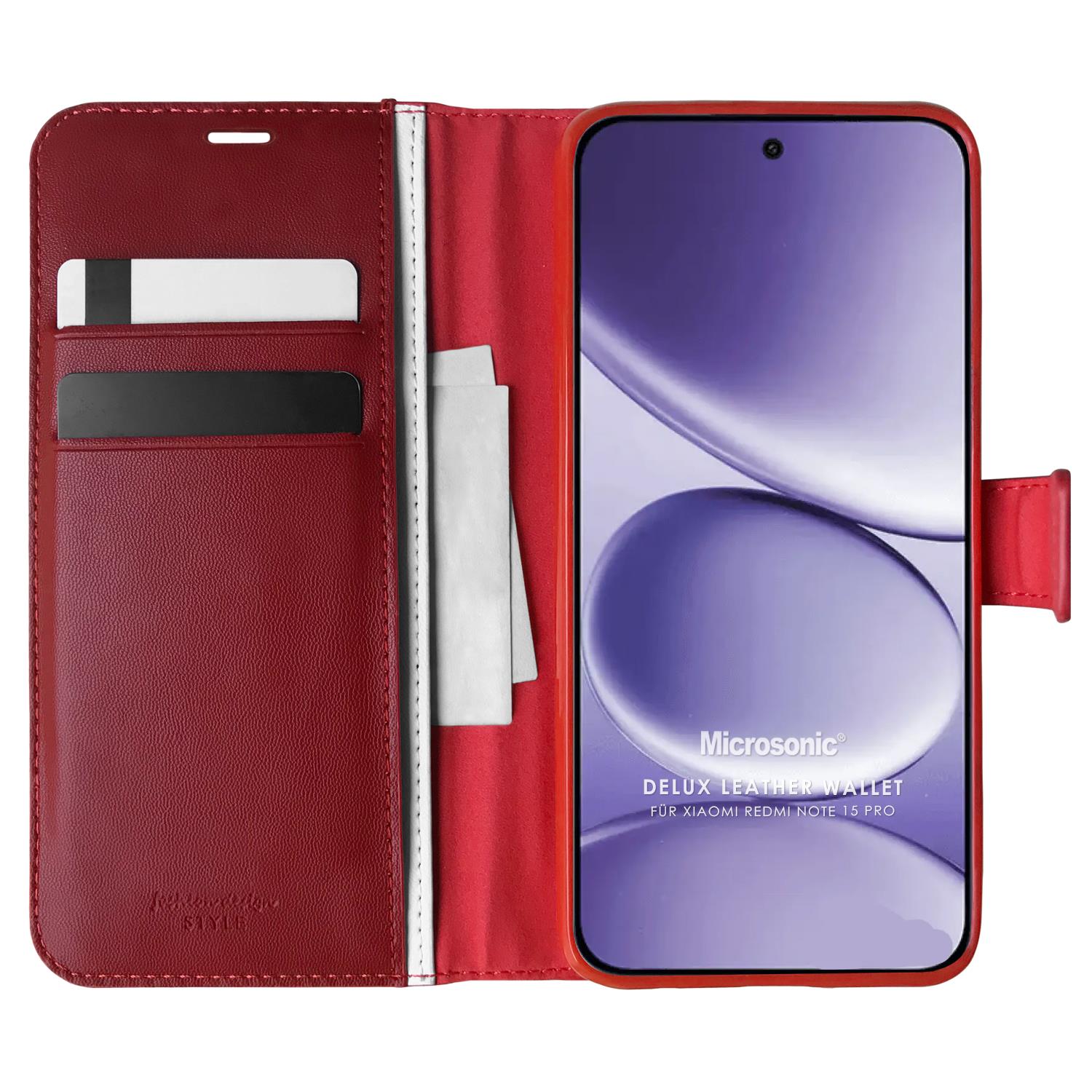 Microsonic Xiaomi Redmi Note 15 Pro Kılıf Delux Leather Wallet Kırmızı