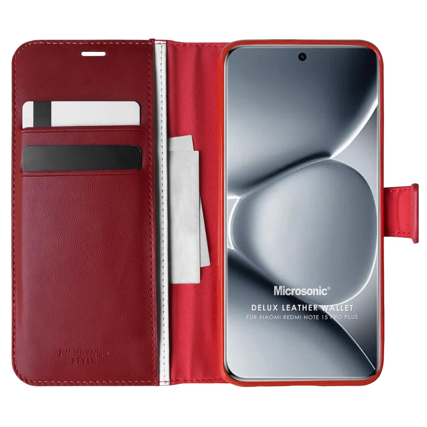 Microsonic Xiaomi Redmi Note 15 Pro Plus Kılıf Delux Leather Wallet Kırmızı