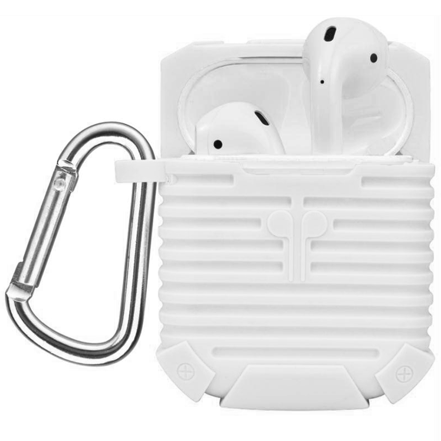 Microsonic Apple AirPods Bluetooth Kulaklık için Askılı Rugged Silikon Kılıf Beyaz