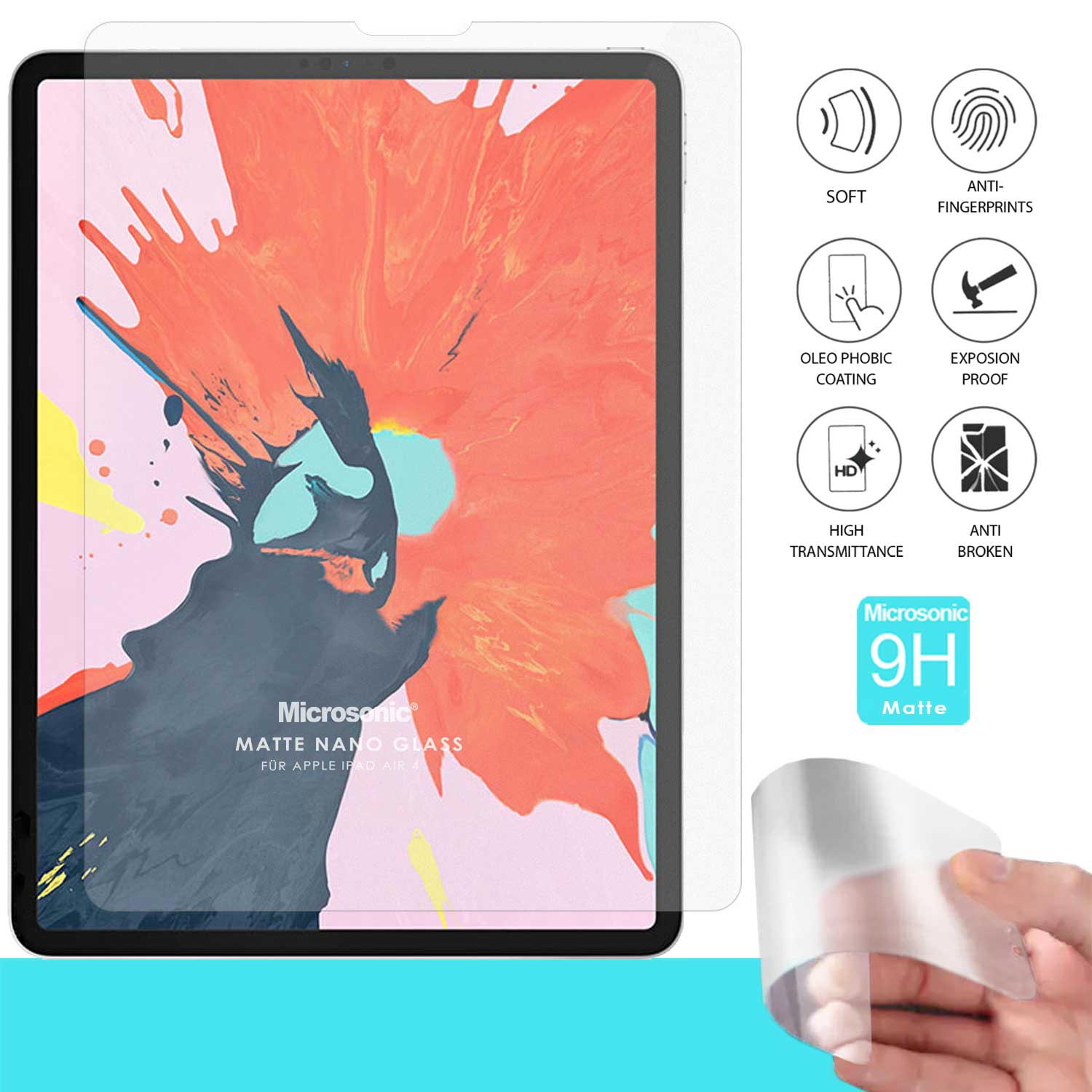 Microsonic Apple iPad Air 5 Nesil 2022 Kılıf A2588-A2589-A2591 Matte Nano Glass Cam Ekran Koruyucu